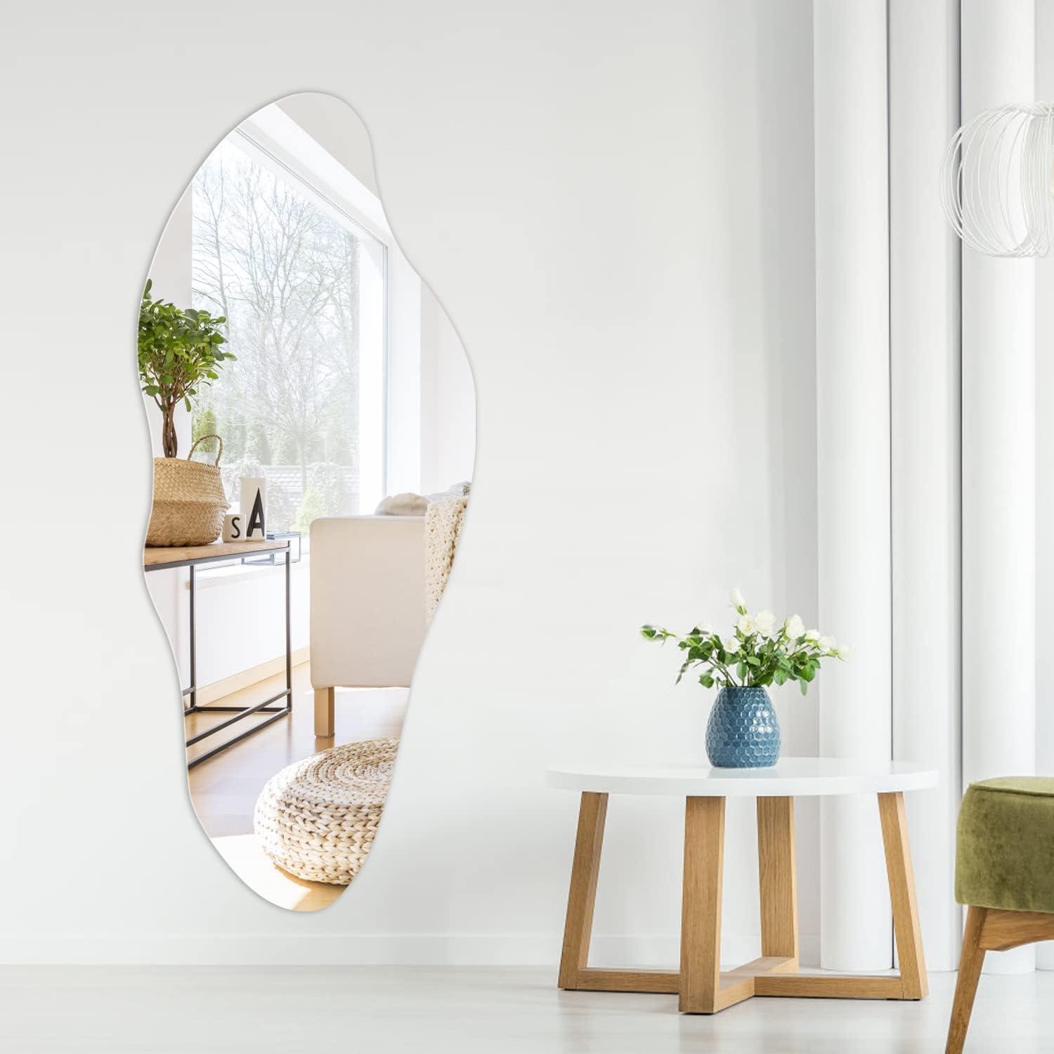 Irregular Wall Mirror, Asymmetrical Wall Mounted Mirror 19.6 X 47 Inch, Large Decorative Shaped Mirror For Living Room, Bedroom, Entryway, Lake Shape