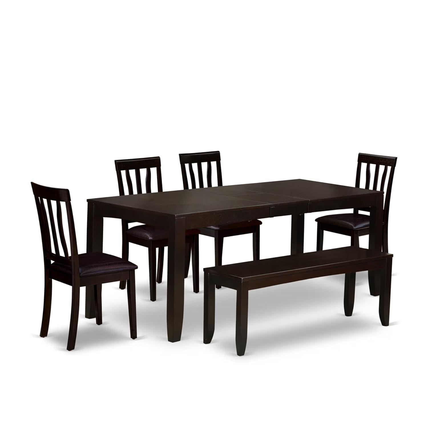 LYAN6-CAP-LC 6-Pc Kitchen Table with bench-Dining Table and 4 Dining Chairs and Bench