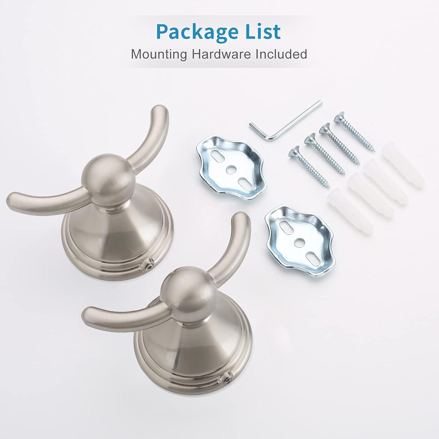 FILTA Bathroom Towel Hooks, Brushed Nickel Robe & Towel Hooks for Wall Mounted, Traditional Towel and Robe Hooks for Hanging Towels, Bath Towel Holder for Shower(2 Pack)