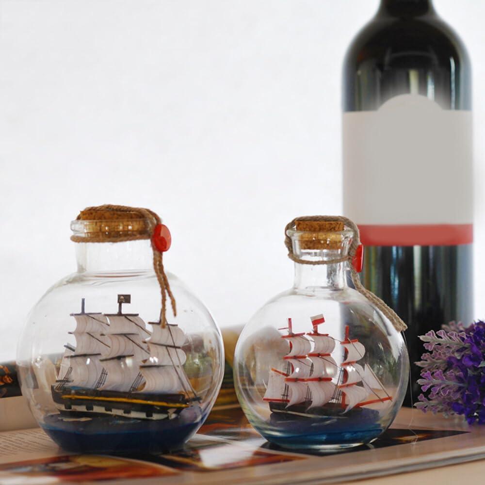 GGB-Drift Bottle Decor, Sailing Boat in Wishing Bottle Glass Cork Bottles, Pirate Ship in a Bottle Kit Handicraft Nautical Home Decorations Gifts Crafts, Large, (20WHEXRNI2047493C)【0508】