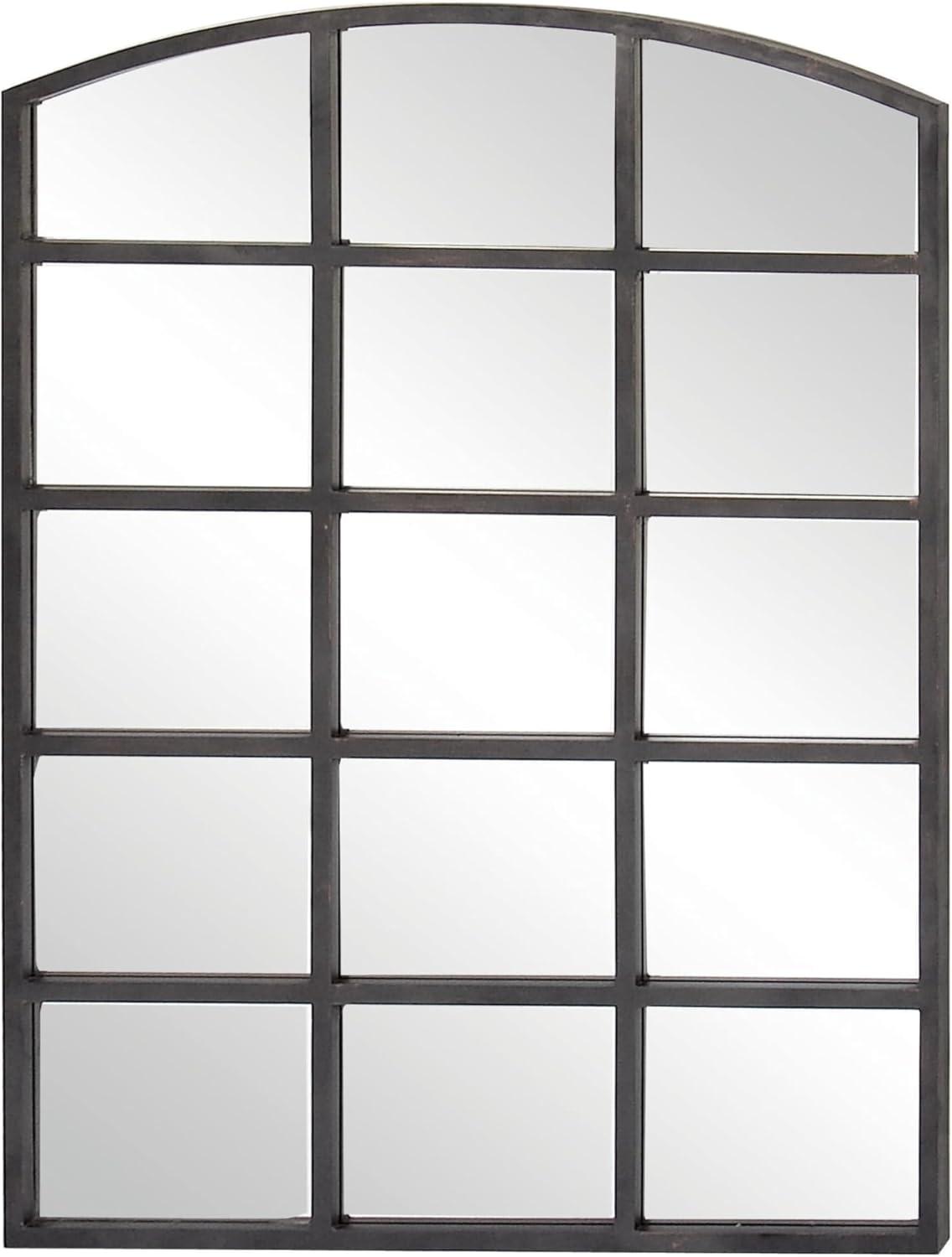 DecMode Geometric Window Pane Arch Wall Mirror, 36" W x 48"H, Dark Brown Finish