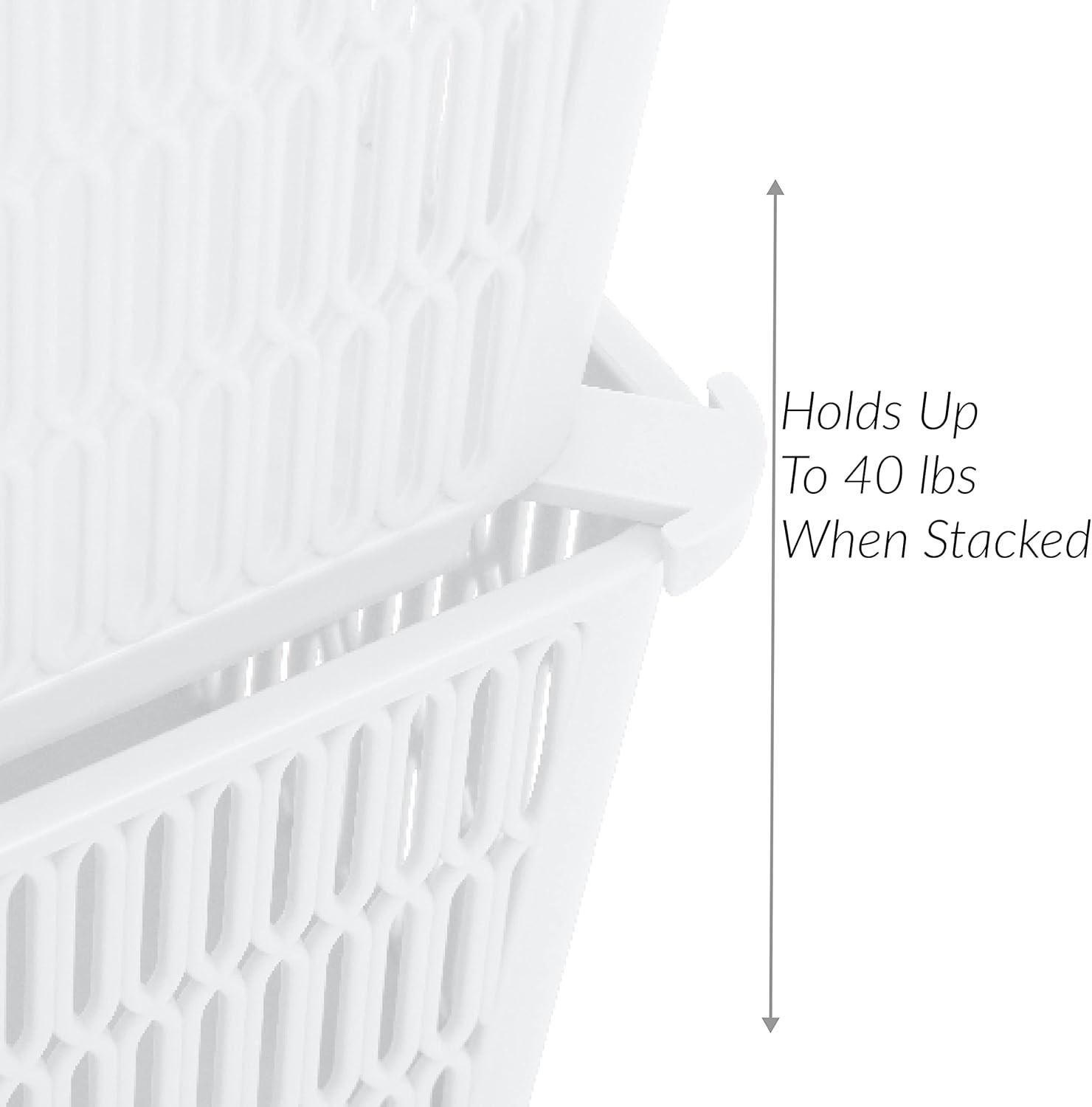 Simplify Slide 2 Stack It 2 Pack Plastic Storage Tote Baskets in White