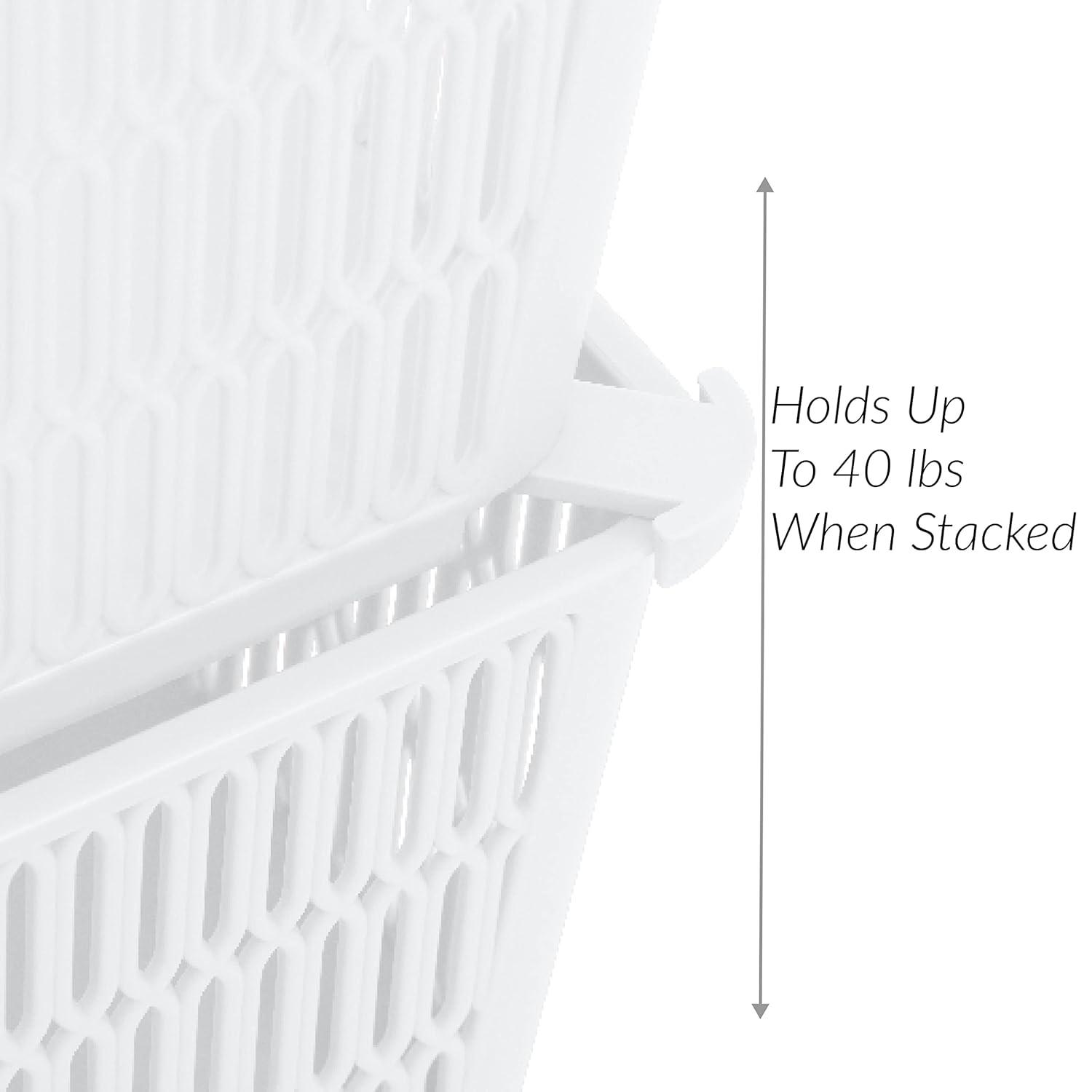 Simplify Slide 2 Stack It 2 Pack Plastic Storage Tote Baskets in White
