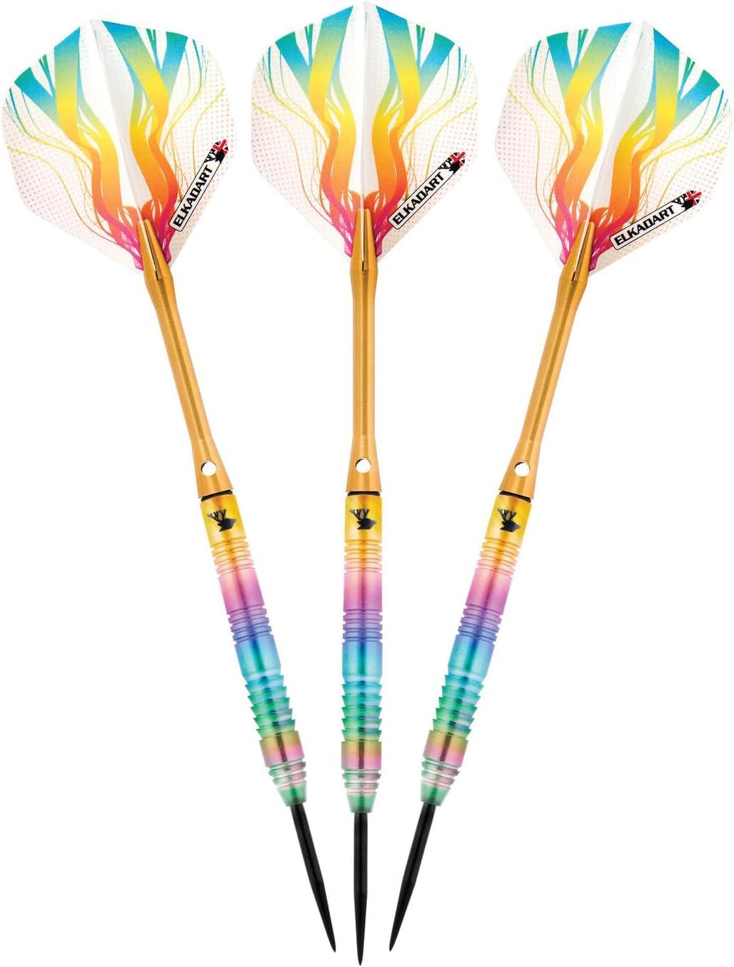 Elkadart Rainbow 90% Tungsten Professional Steel Tip Dart Set, 25 Grams