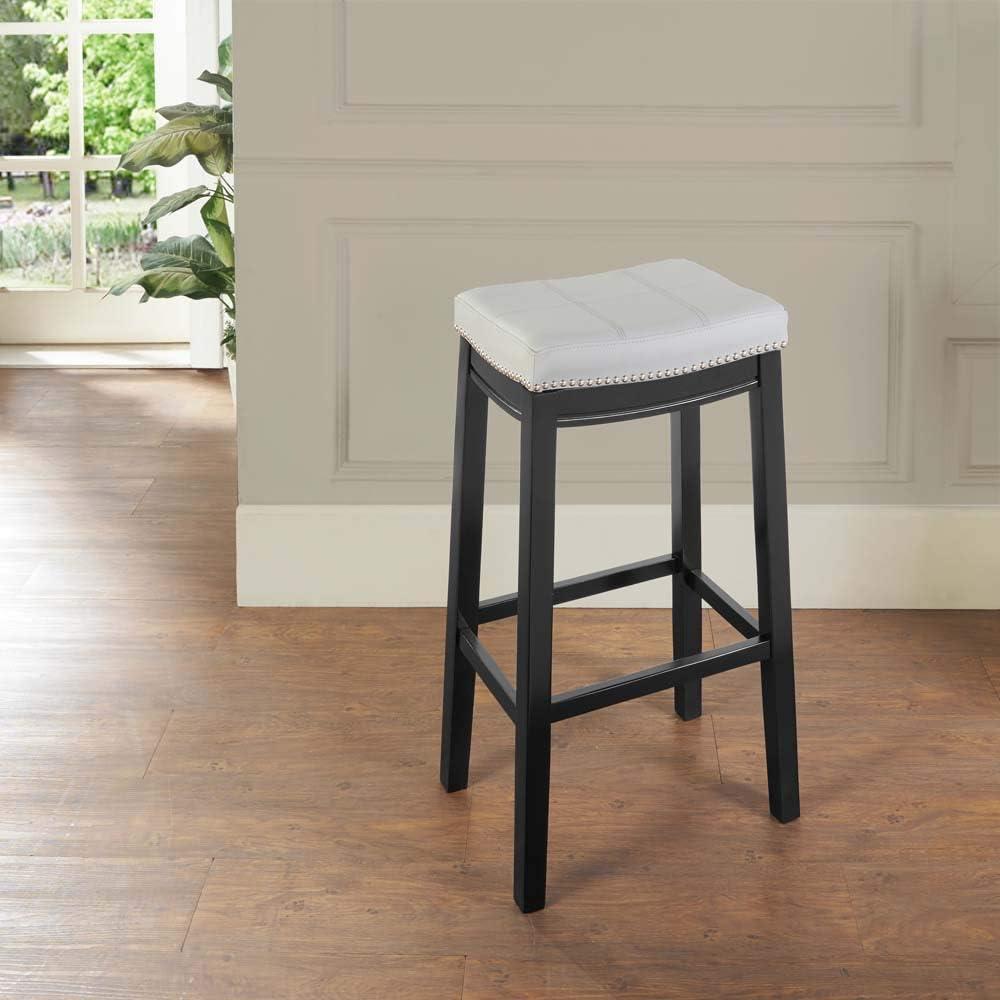 Claridge Backless Faux Leather Nailhead Saddle Barstool Gray - Linon
