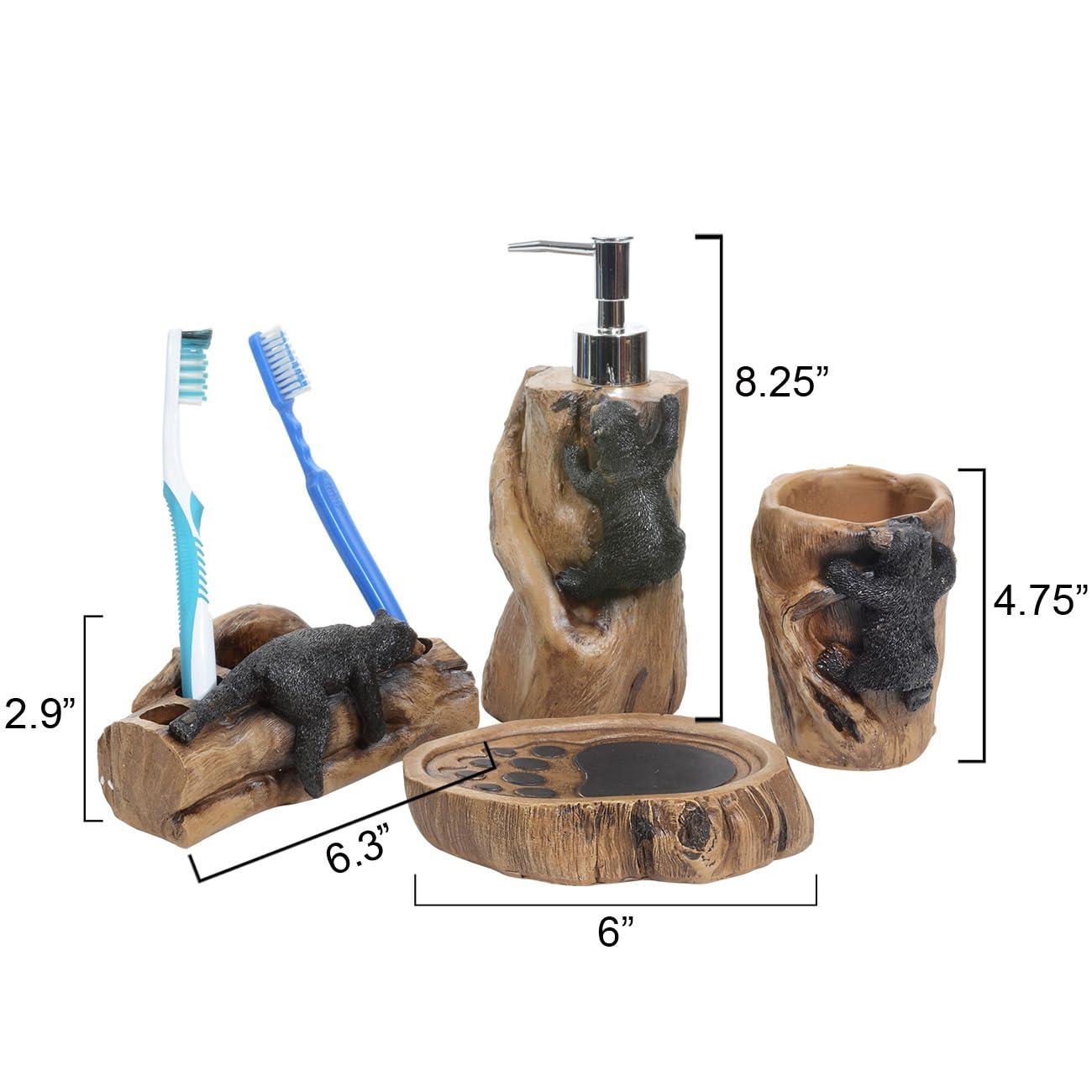 Rustic Lodge Polyresin Bath Set with Climbing Black Bears