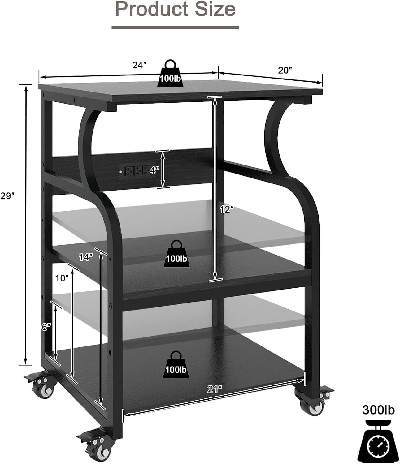 Natwind Large Printer Stand,24''x20''x29''Printer Table with Adjustable Storage Shelf,3 Tier Rolling Printer Cart with Wheels,Home Office Multifunctional Shelves for Heat Press (Black)