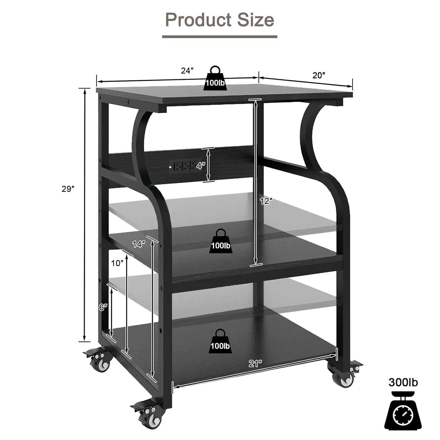Natwind Large Printer Stand,24''x20''x29''Printer Table with Adjustable Storage Shelf,3 Tier Rolling Printer Cart with Wheels,Home Office Multifunctional Shelves for Heat Press (Black)