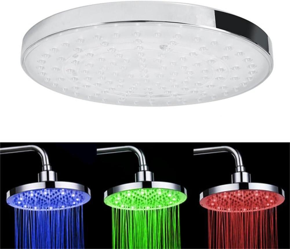 Rain Shower Head, 8" inch Round LED Shower with 3 Color Temperature Controlled Lights Changing automatically Water Rainfall High-Pressure Bathroom Shower Head
