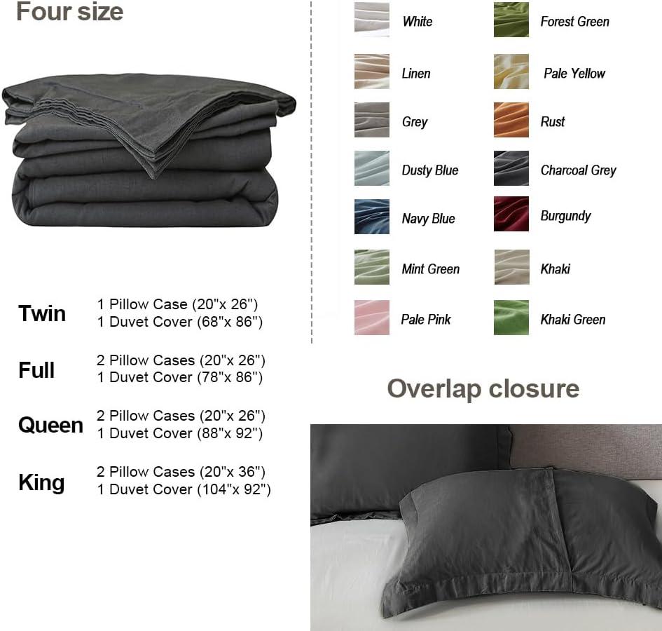 King White Cotton Linen Blend Duvet Cover Set