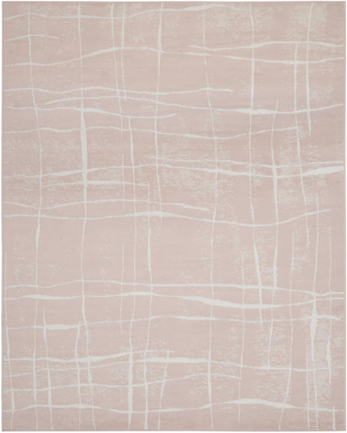 Whimsicle Pink Ivory 8' x 10' Abstract Synthetic Area Rug