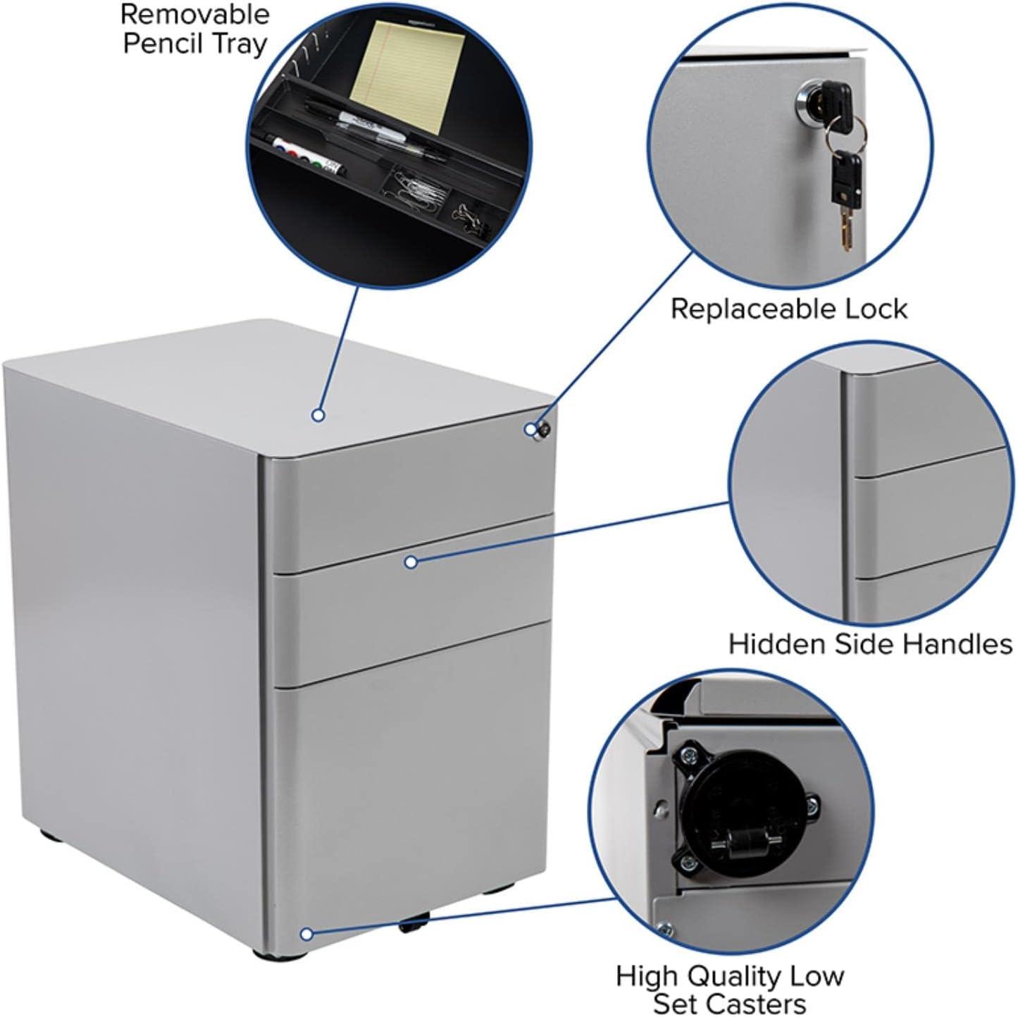 Flash Furniture Modern 3-Drawer Mobile Locking Filing Cabinet with Anti-Tilt Mechanism and Hanging Drawer for Legal & Letter Files