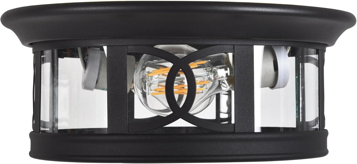 Summit 12" Textured Matte Black Drum Ceiling Light with Clear Glass