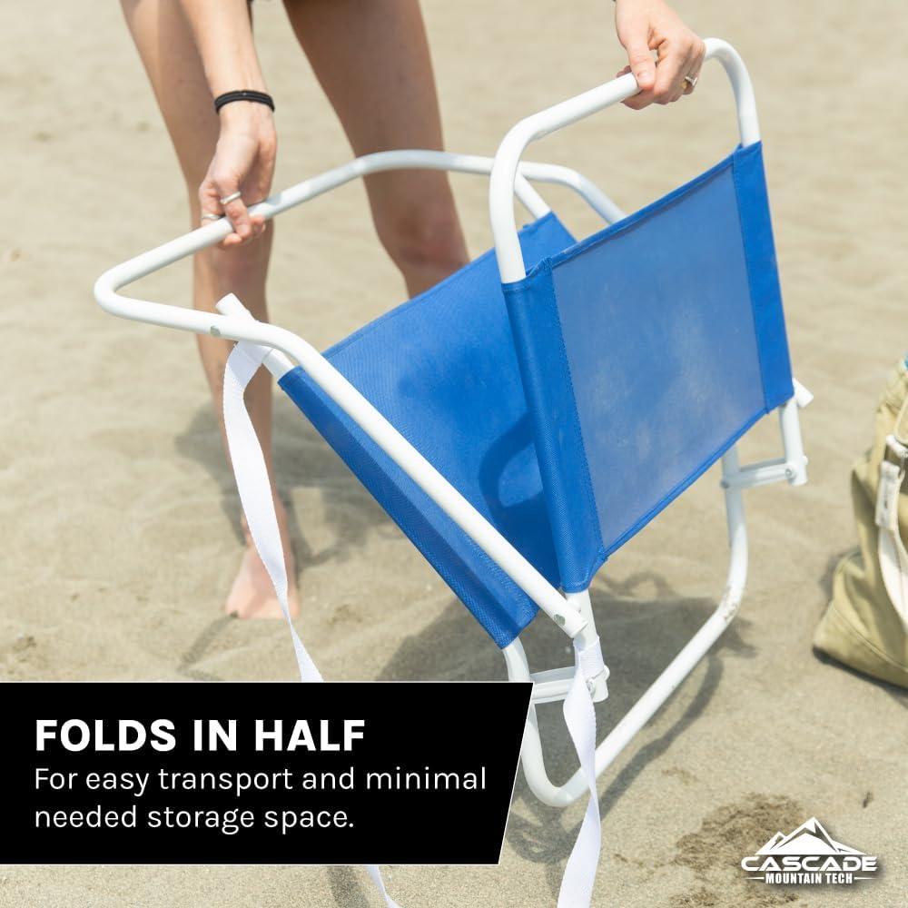 Cascade Mountain Tech Folding Beach Chair with Carry Strap - 2 Pack, All Ages