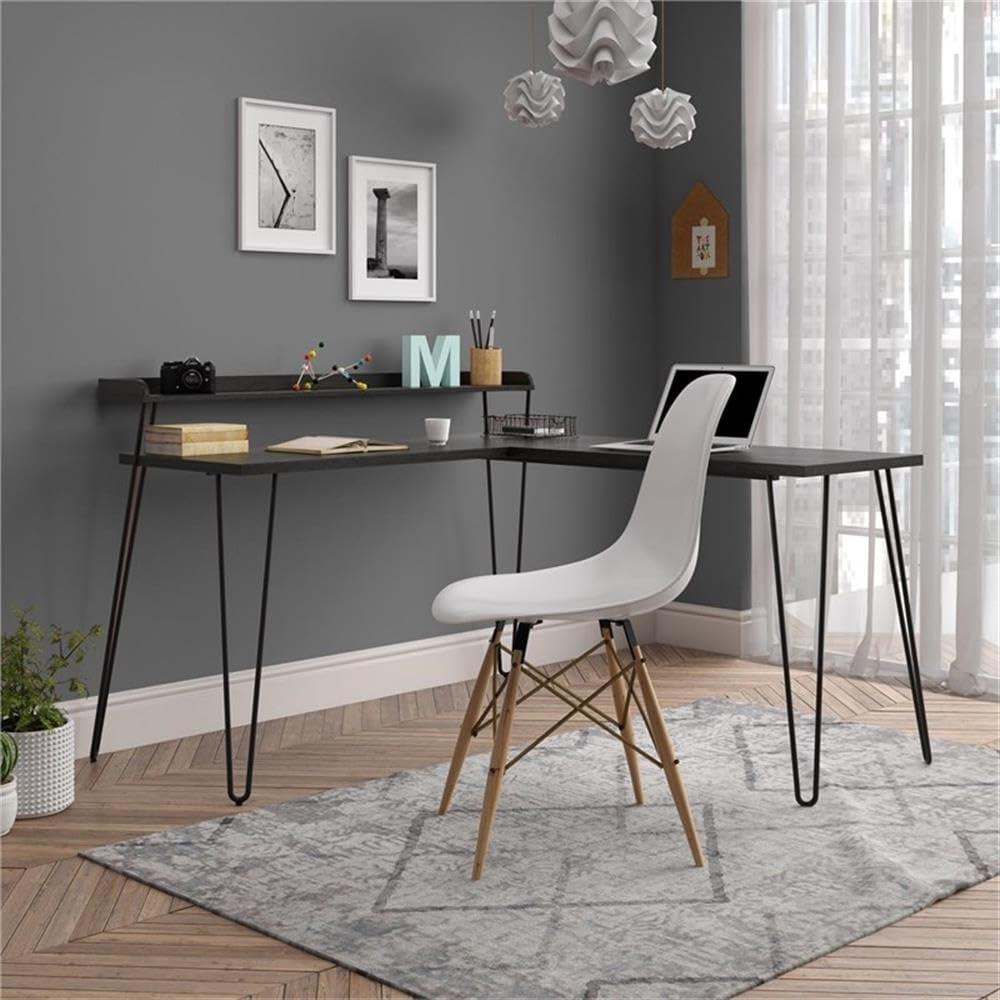 Haven 55'' Black Oak Corner Computer Desk with Metal Frame