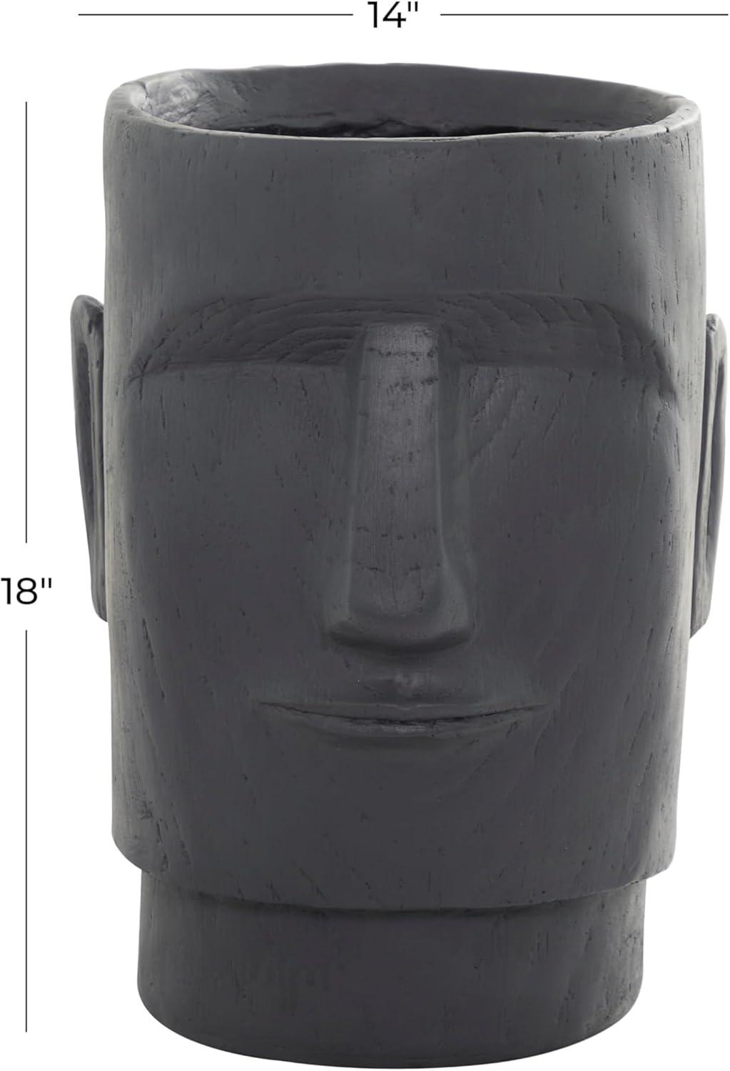 Deco 79 Magnesium Oxide Face Indoor Outdoor Planter Easter Island Large Planter Pot, Planter 13" x 14" x 18", Dark Gray