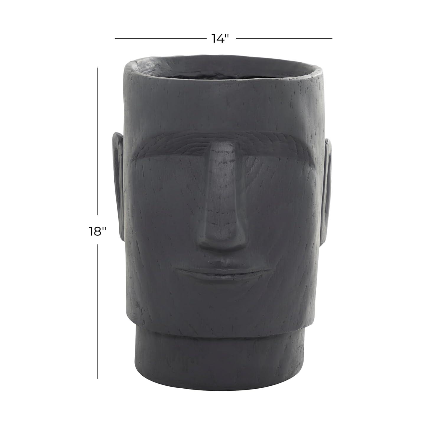 Deco 79 Magnesium Oxide Face Indoor Outdoor Planter Easter Island Large Planter Pot, Planter 13" x 14" x 18", Dark Gray