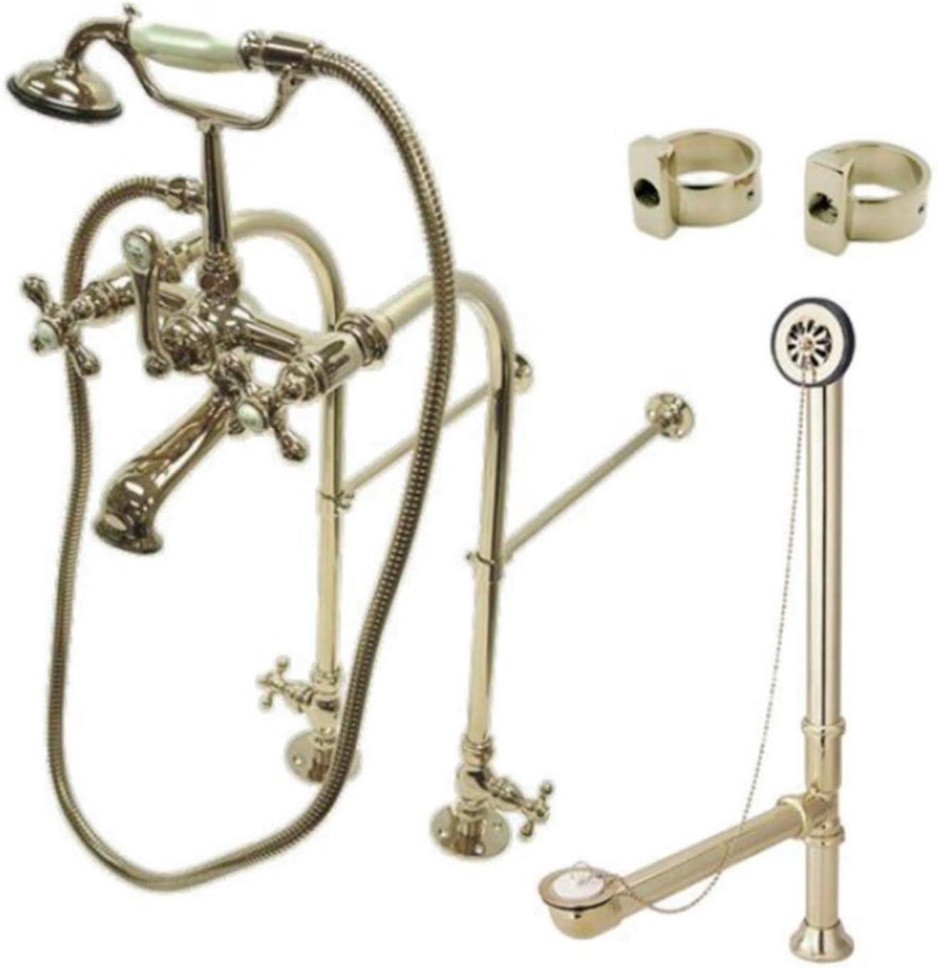 Kingston Brass Vintage Two-Handle 2-Hole Freestanding Clawfoot Tub Faucet Package with Supply Line, Hand Shower and Tub Drain