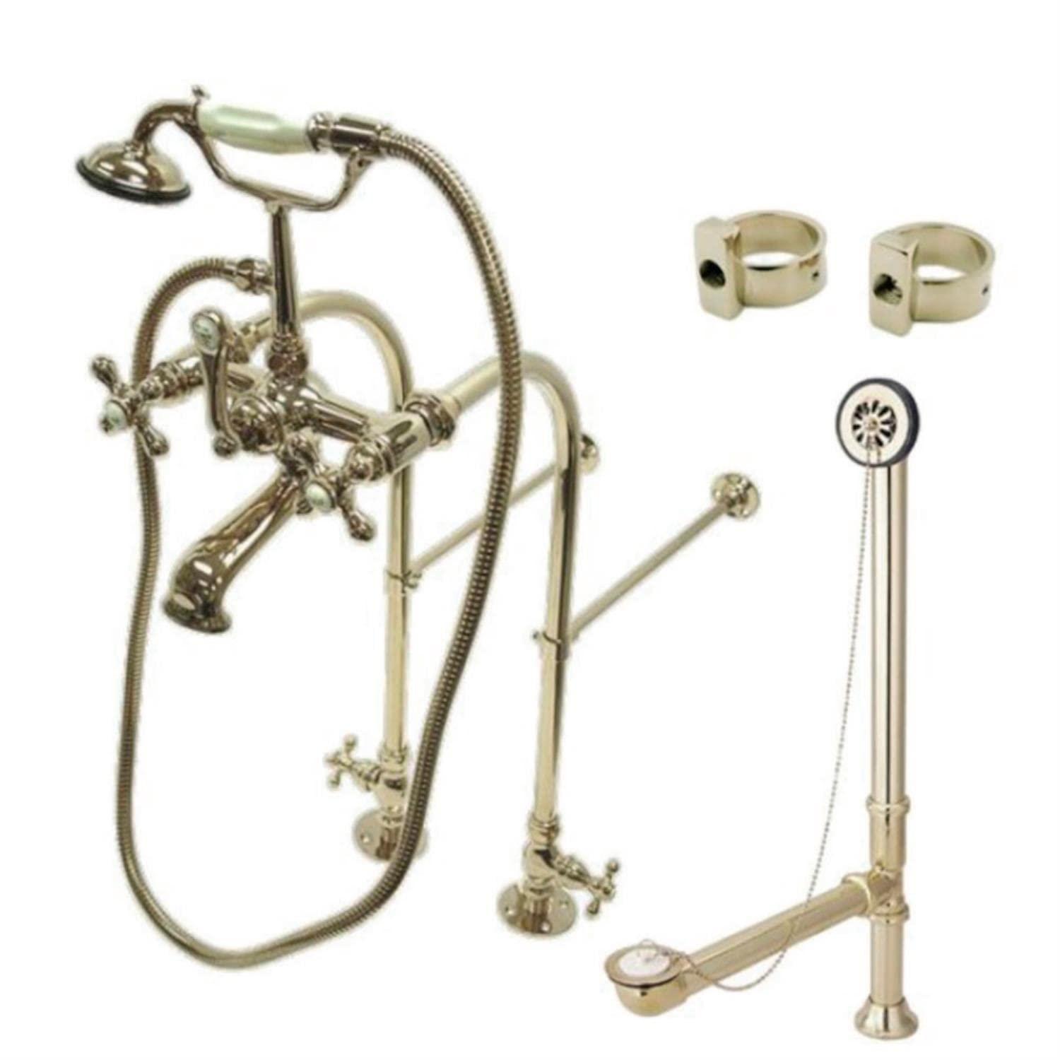 Kingston Brass Vintage Two-Handle 2-Hole Freestanding Clawfoot Tub Faucet Package with Supply Line, Hand Shower and Tub Drain