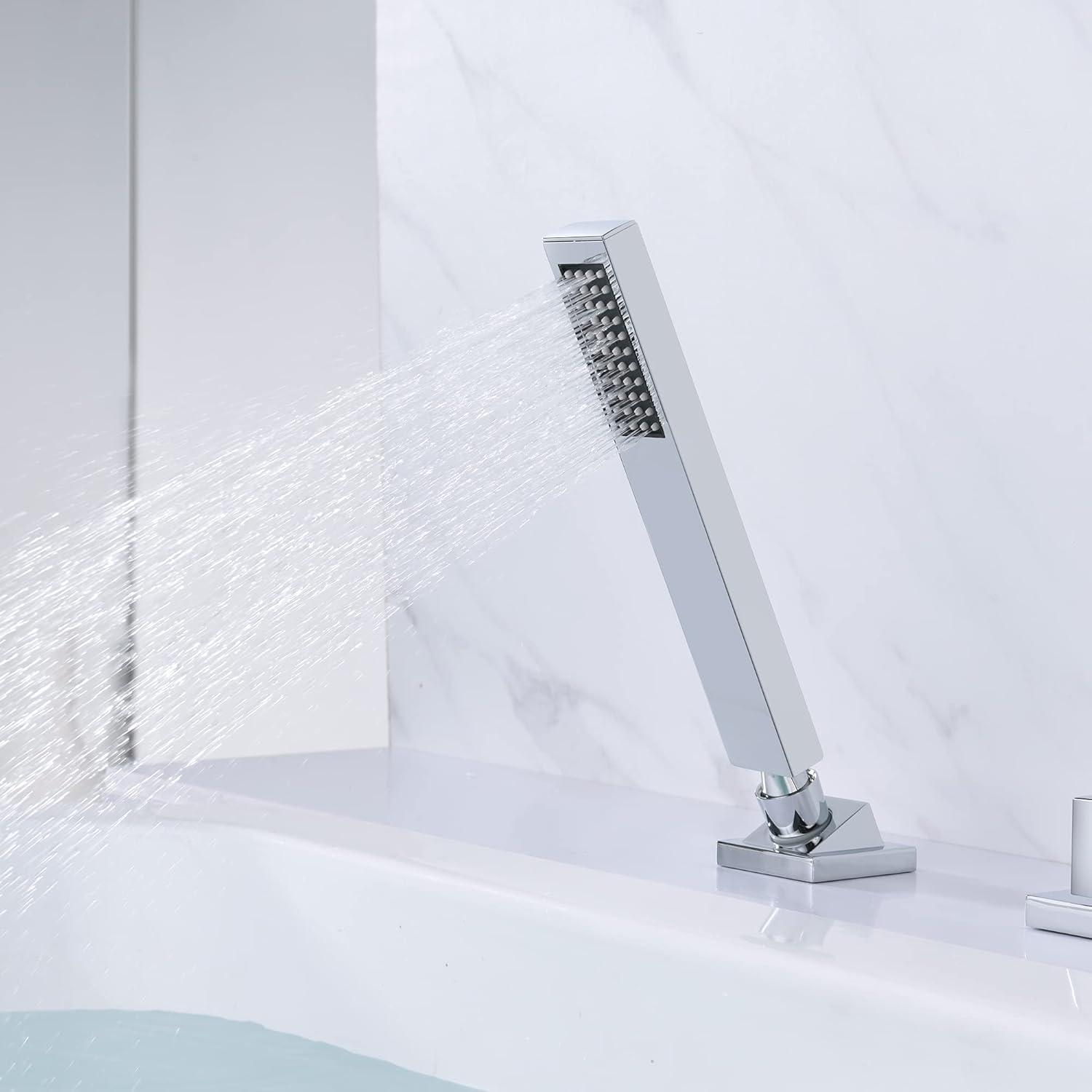 Waterfall Bathtub Faucet,Deck Mount Roman Tub Faucet with Handheld Shower