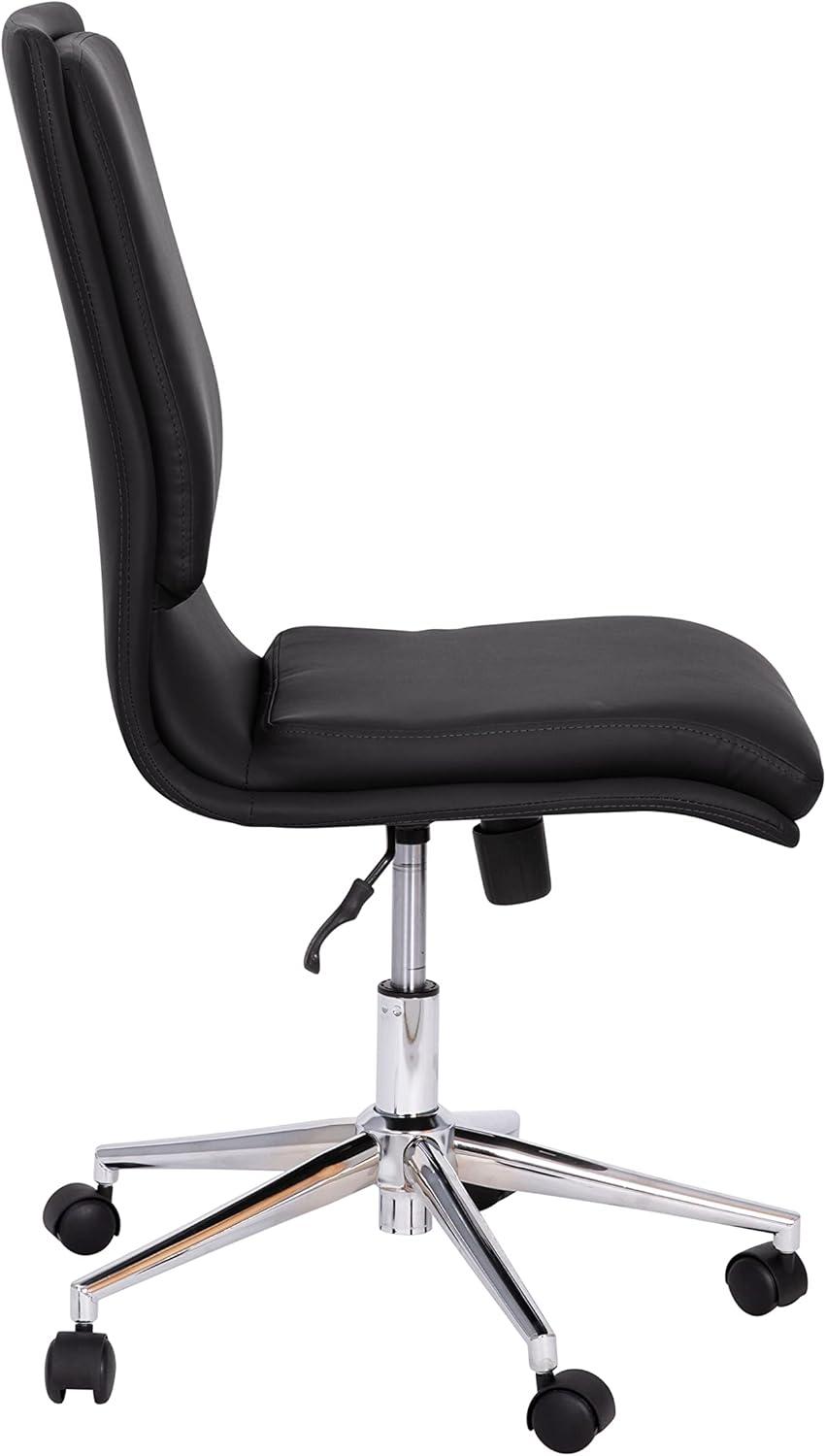 Merrick Lane Mid-Back Armless Home Office Chair with Height Adjustable Swivel Seat and Five Star Chrome Base, Black Faux Leather