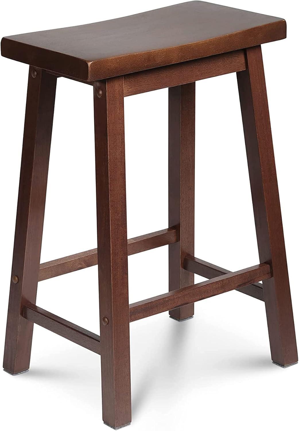 PJ Wood Classic Modern Solid Wood 24 Inch Tall Backless Saddle-Seat Easy Assemble Counter Stool for All Occasions, Walnut (1 Piece)