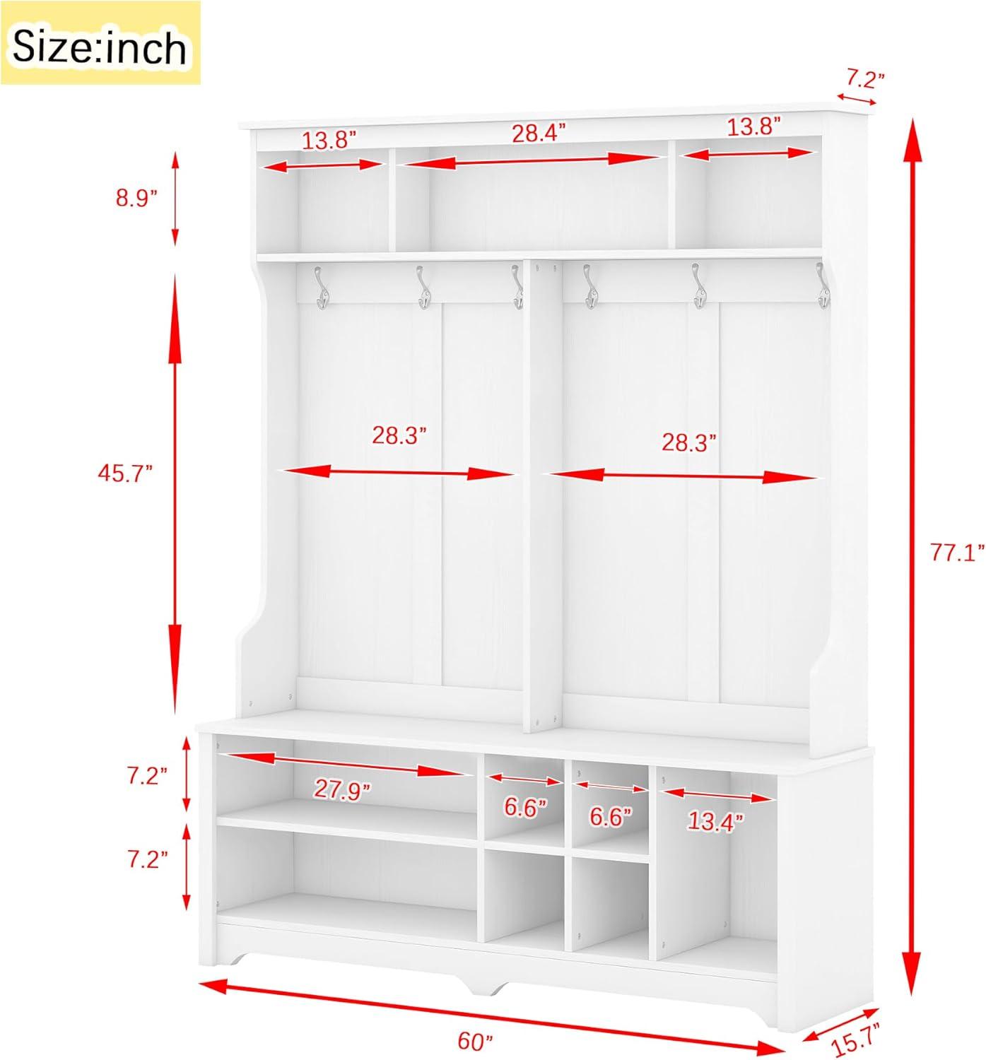 Modern Hallway Hall Tree with Metal Hooks and Storage Space, Multi-Functional Entryway Coat Rack with Shoe Cubbies