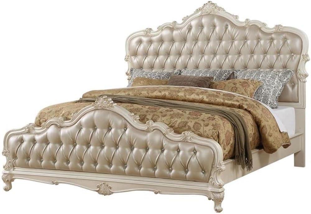 ACME Chantelle Queen Bed in Rose Gold PU & Pearl White