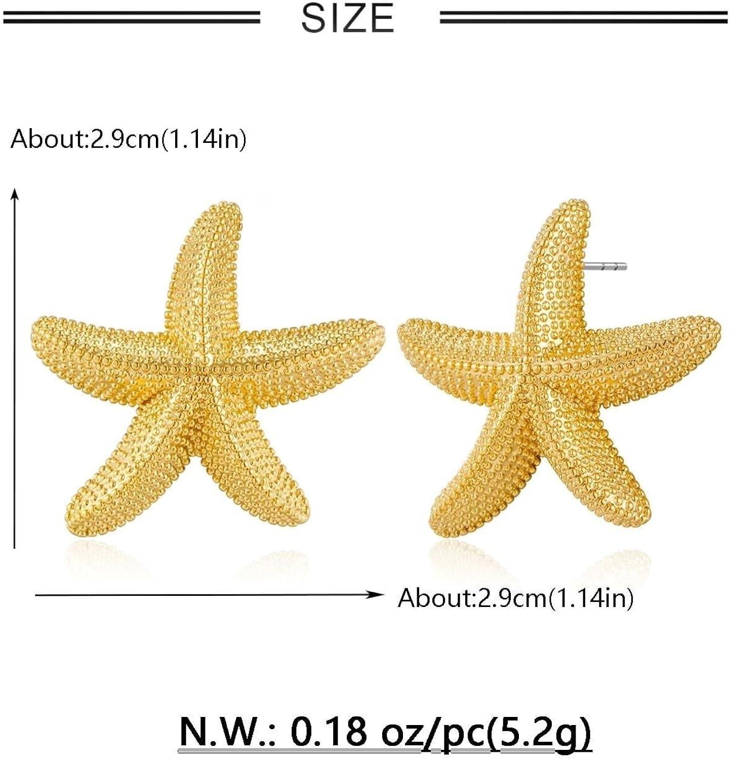 Punk Boho Starfish Earrings Starfish Statement Star Stud Earrings for Women Beach Ocean Summer Jewelry