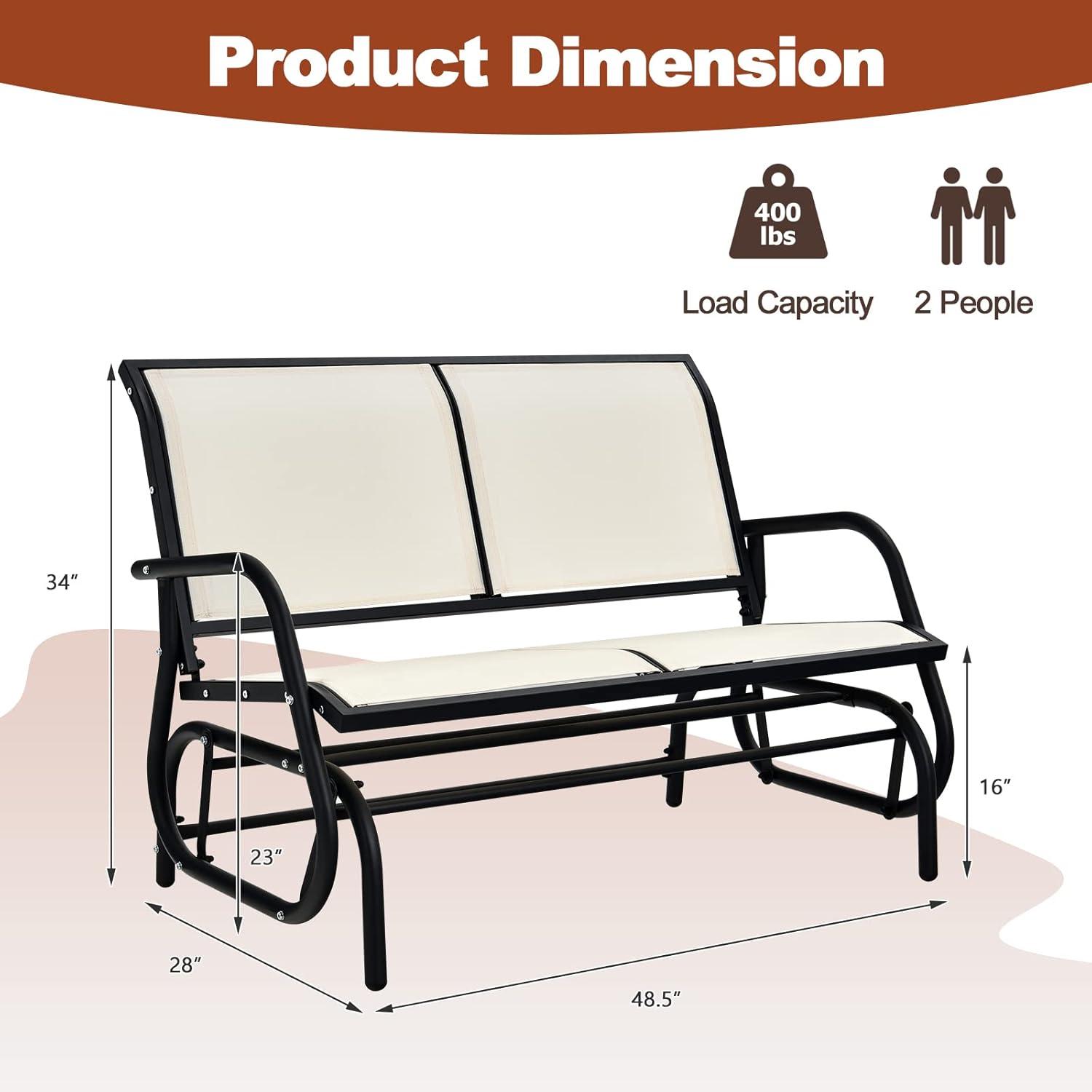 Costway Patio Swing Glider Bench Loveseat Rocking Chair Backyard Poolside Beige