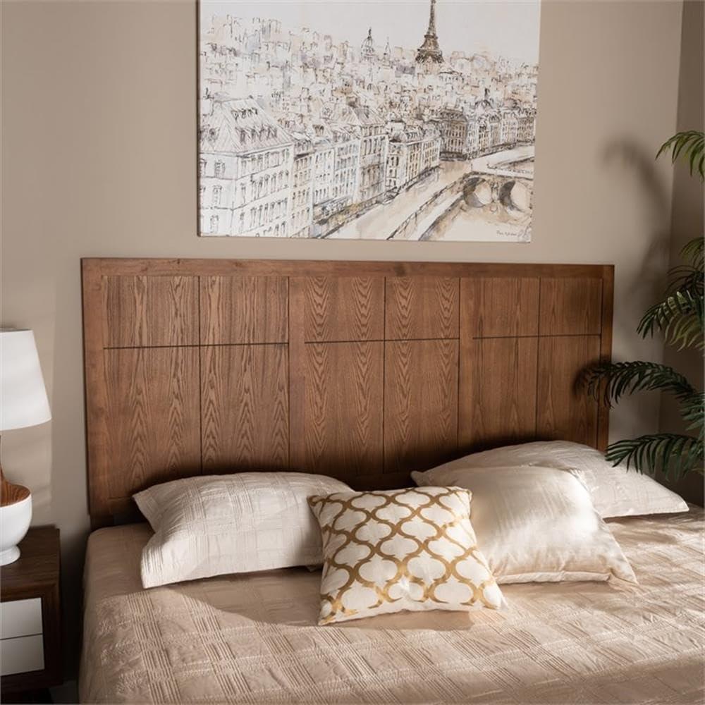 King Monroe Modern and Rustic Wood Headboard Walnut - Baxton Studio: Frame Mounted, 50" Height, No Box Spring Needed