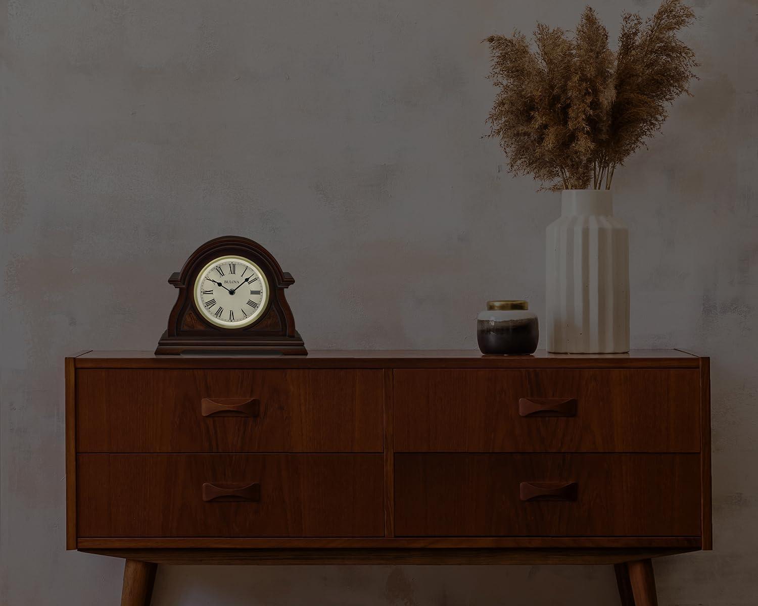 Cherry Wood Analog Mantel Clock with Brass Bezel