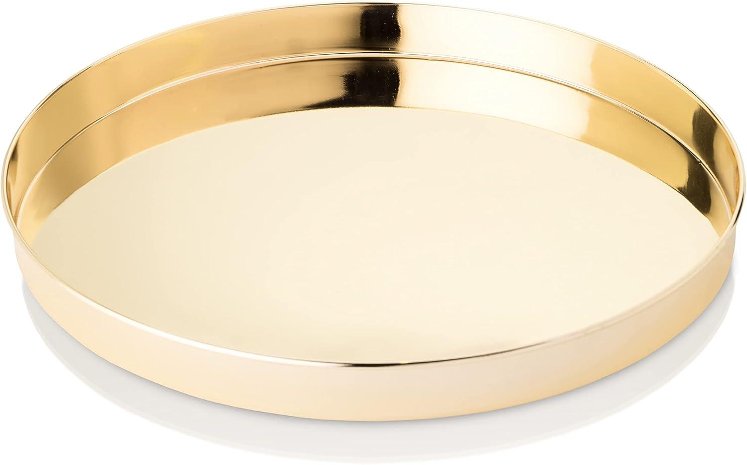 Gold Circular Stainless Steel Serving Tray, 12.5 Inch