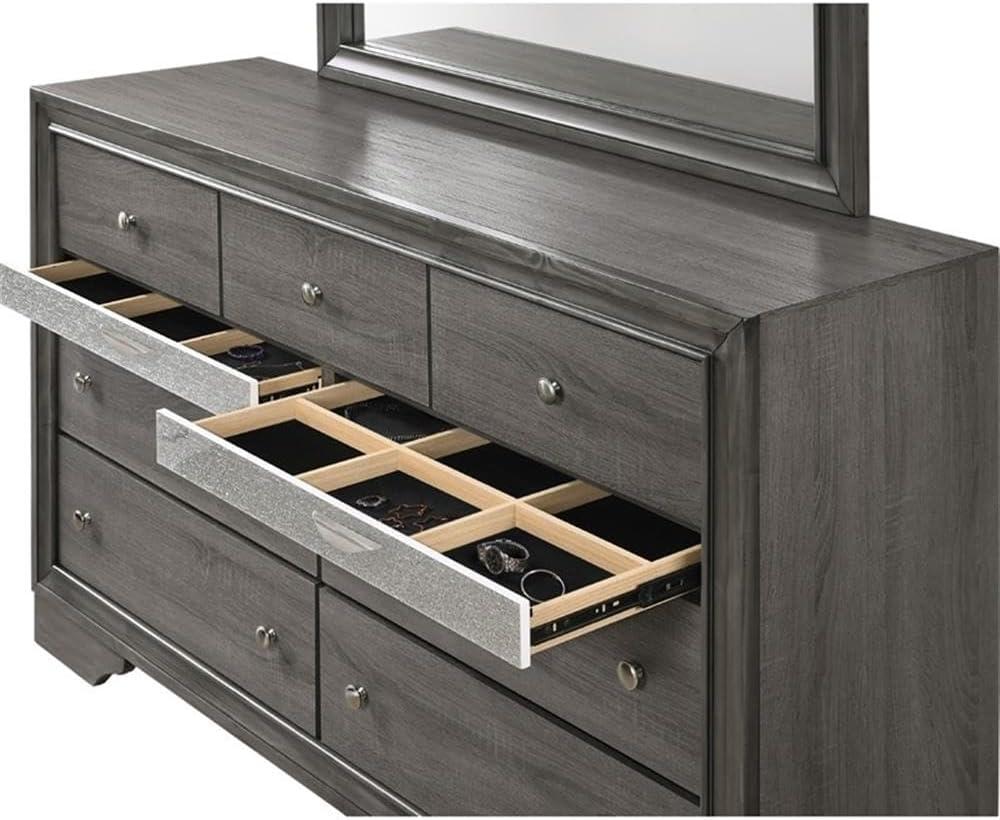 63" Naima Dresser Gray - Acme Furniture: 9-Drawer Storage, Jewelry Compartment, Felt Lined, Metal Glides