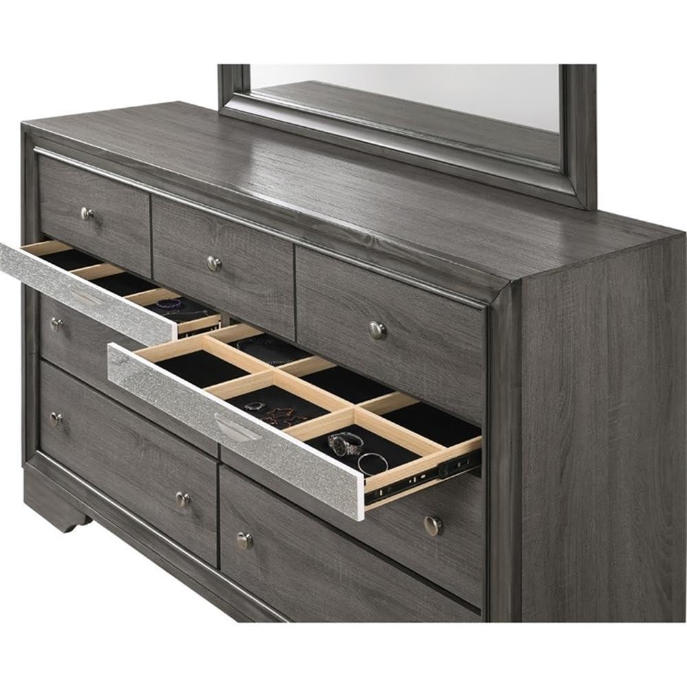 63" Naima Dresser Gray - Acme Furniture: 9-Drawer Storage, Jewelry Compartment, Felt Lined, Metal Glides