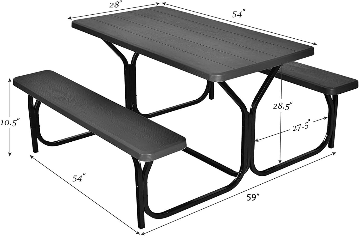 Costway Picnic Table Bench Set Outdoor Backyard Iron Patio Garden Party Dining All Weather Black