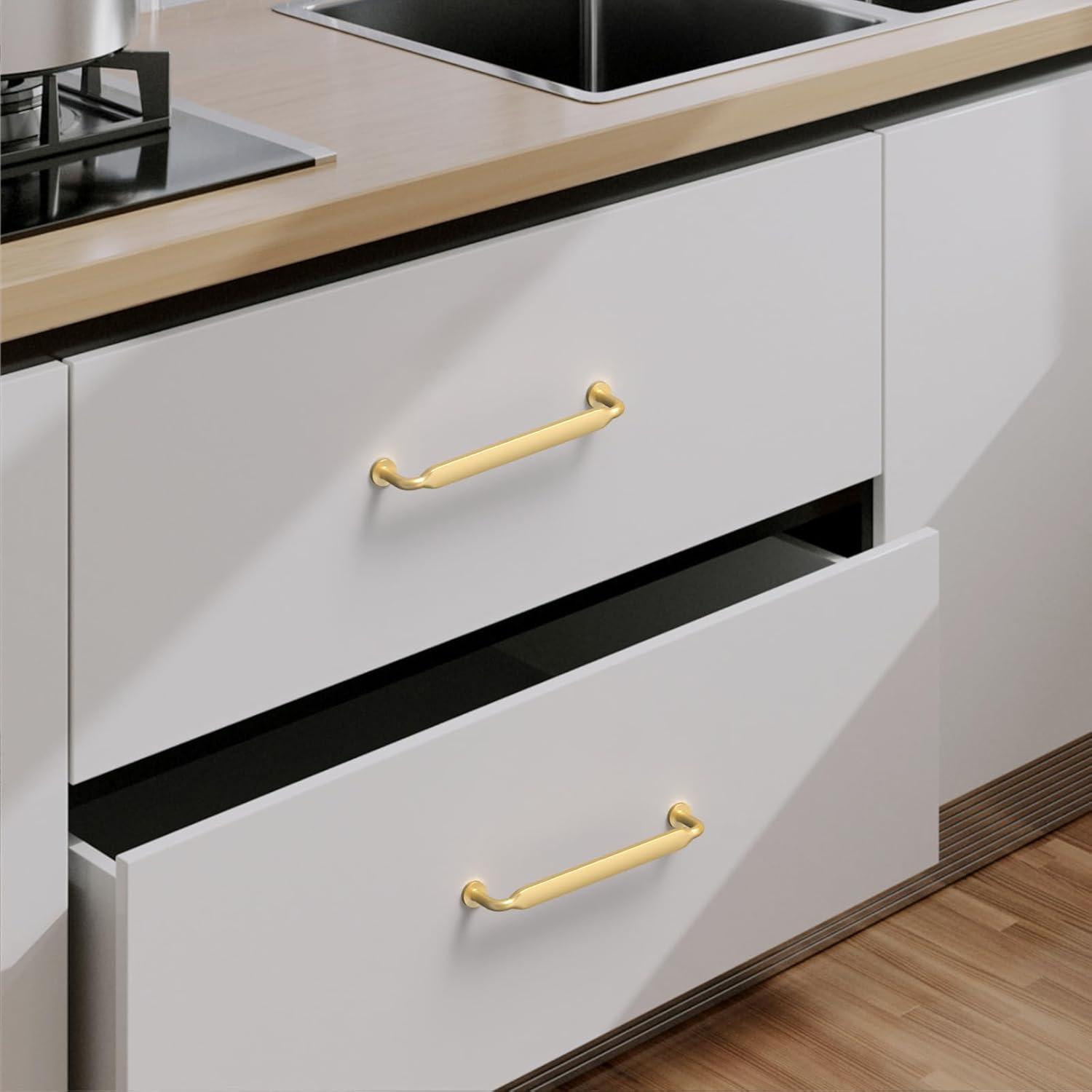 5-Inch Brushed Brass Modern Cabinet Pulls with Mounting Hardware