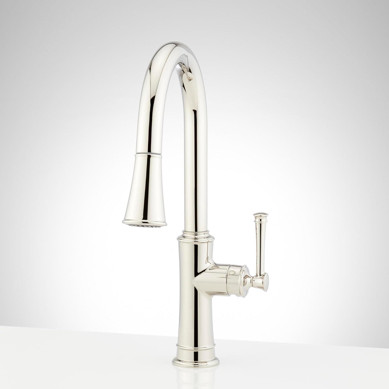 Nickel Single-Hole Pull-Down Kitchen Faucet with Spray