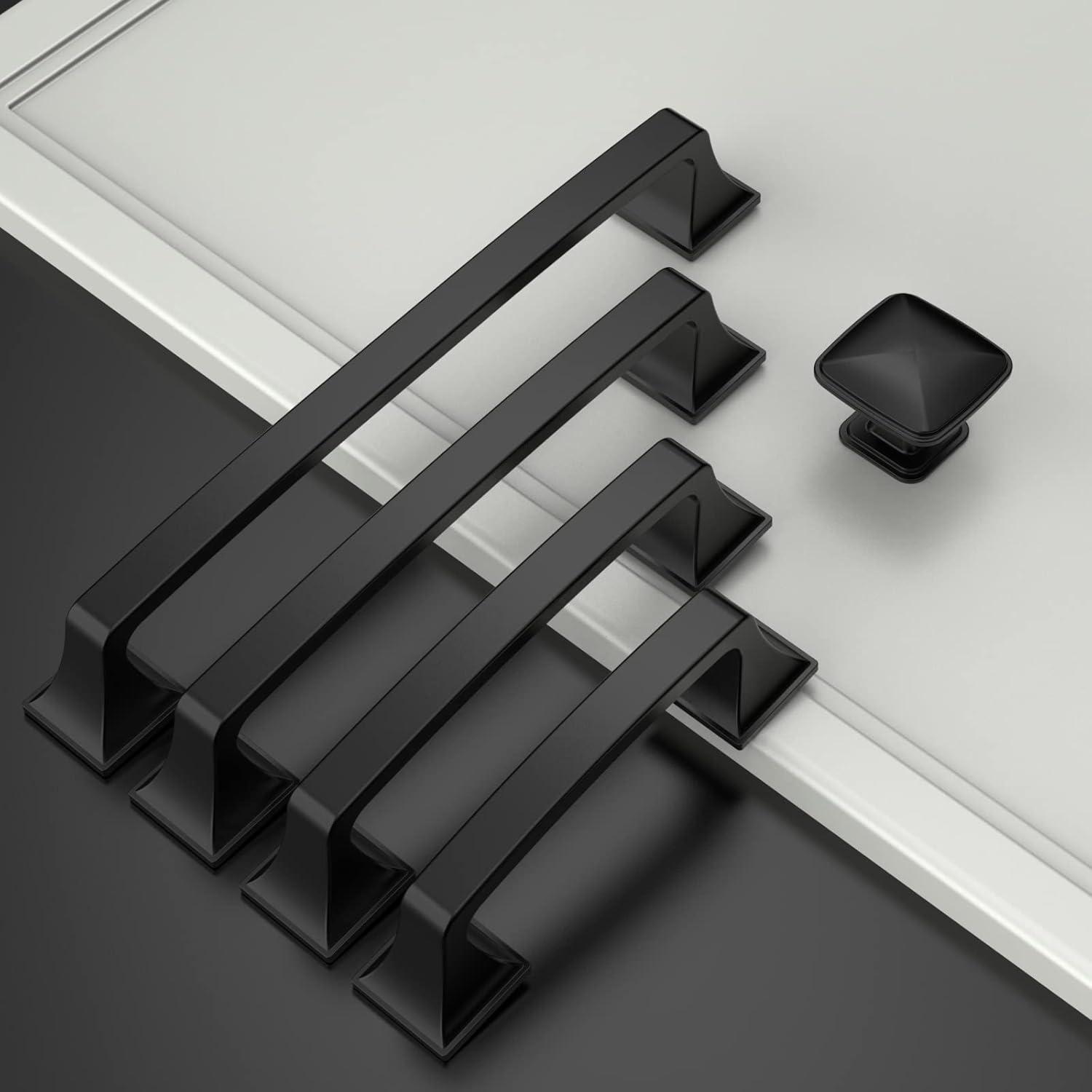 Matte Black Modern Cupboard Drawer Pulls with Mounting Hardware, 10 Pack