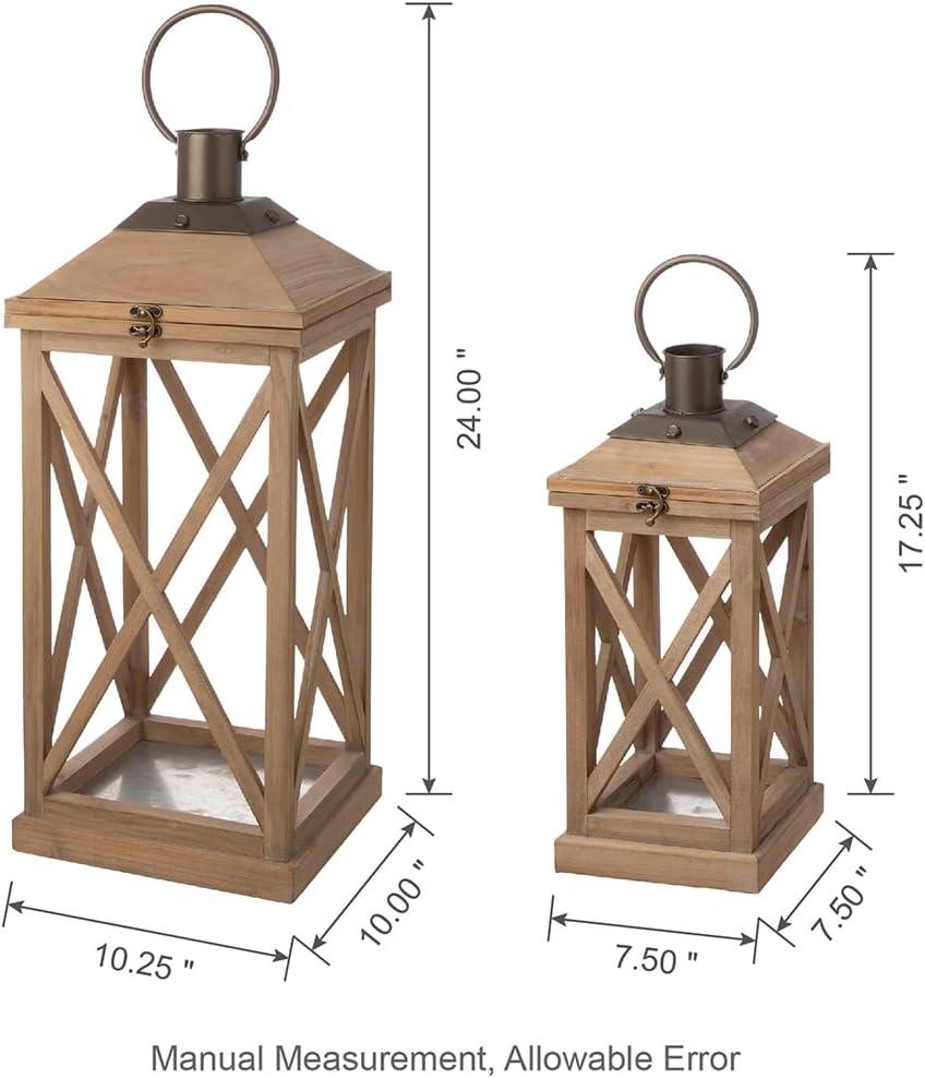 Glitzhome Modern Farmhouse Wooden Lantern Hanging Decorative Candle Lantern for Outdoor & Indoor Black Set of 2 (No Glass)