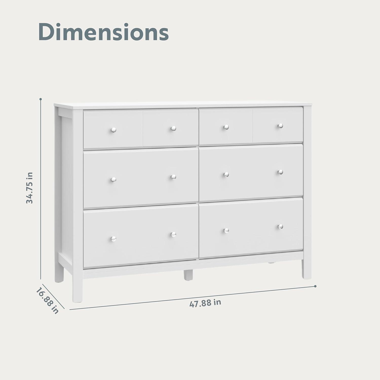 White GREENGUARD Certified 6-Drawer Nursery Double Dresser