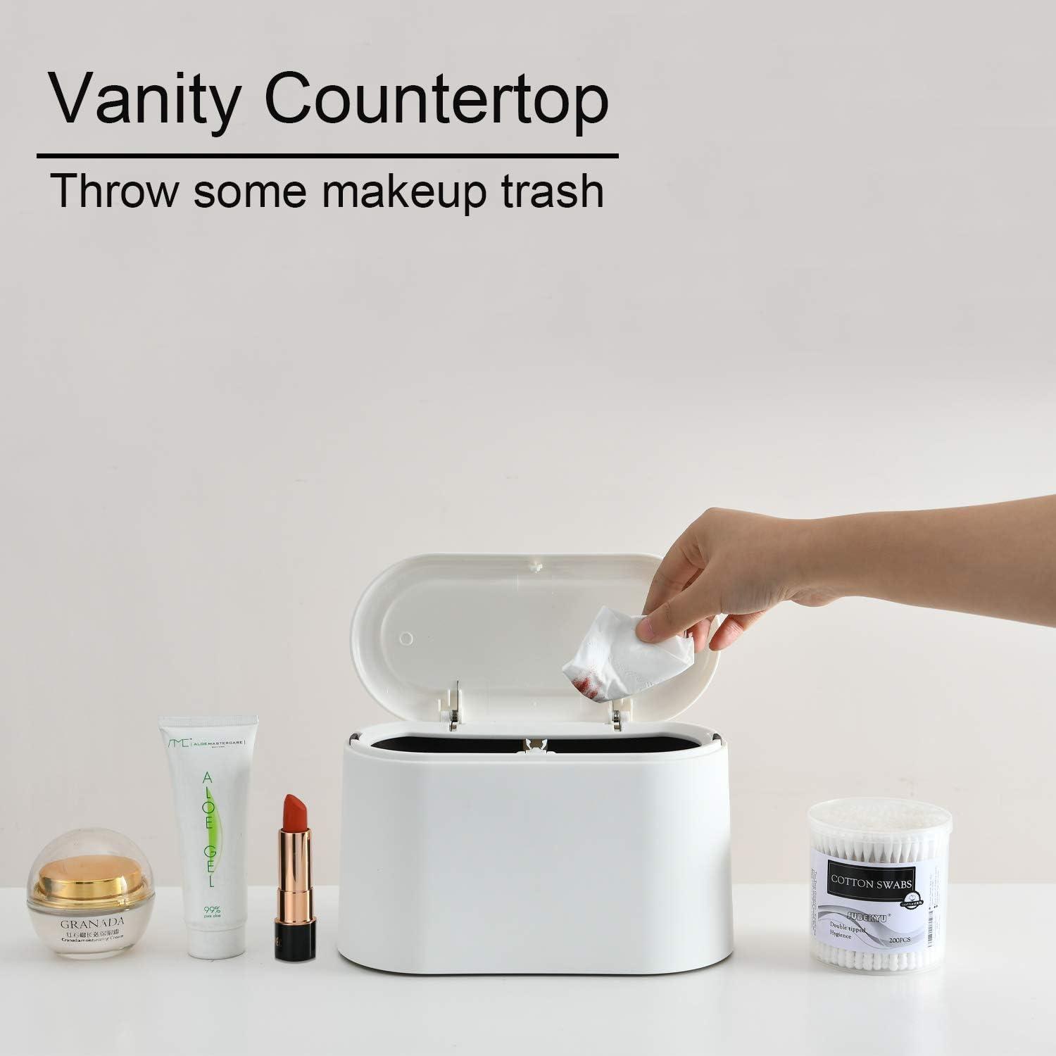 Mini Trash Can with Lid,Small Can,Desk Can,Countertop Garbage Cans,Tiny Waste Basket,White,Free 3 roll Bags