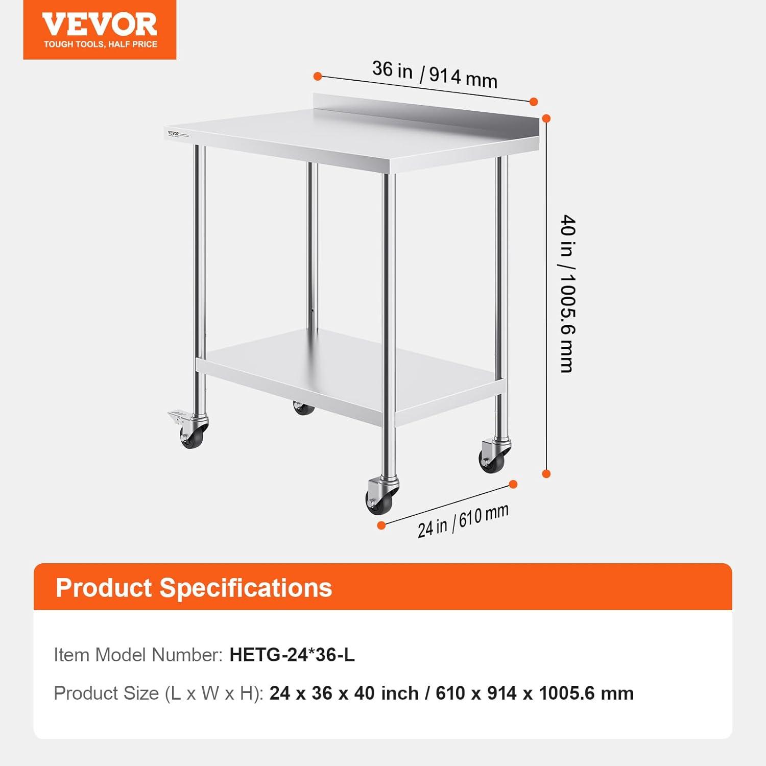 VEVOR VEVOR Stainless Steel 24'' W x 40'' H Adjustable Portable Work Table