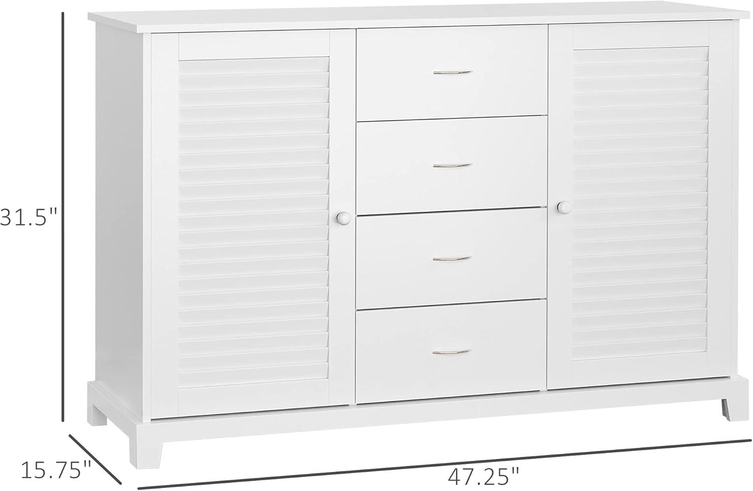 HOMCOM Sideboard Buffet Cabinet, Kitchen Cabinet, Coffee Bar Cabinet with 4 Drawers and 2 Louvered Doors for Living Room, Kitchen, White