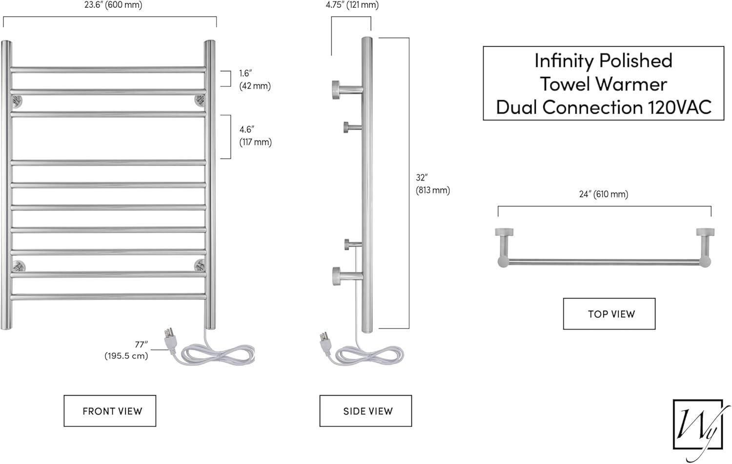 Infinity Electrical Wall-Mounted Towel Warmer, 10 Bars