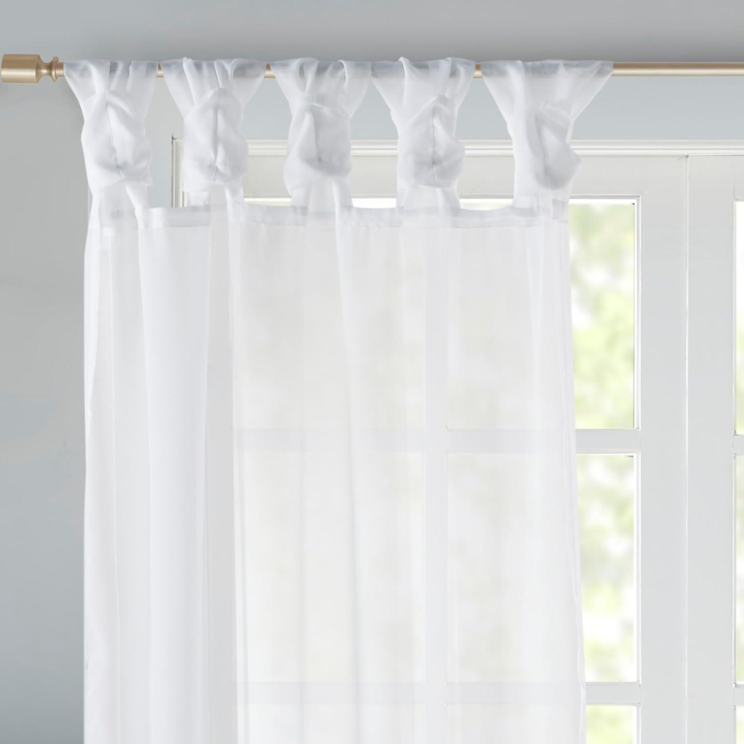 Set of 2 84"x50" Persis Twisted Tab Voile Sheer Window White: Madison Park Curtain Panels, Transitional Style