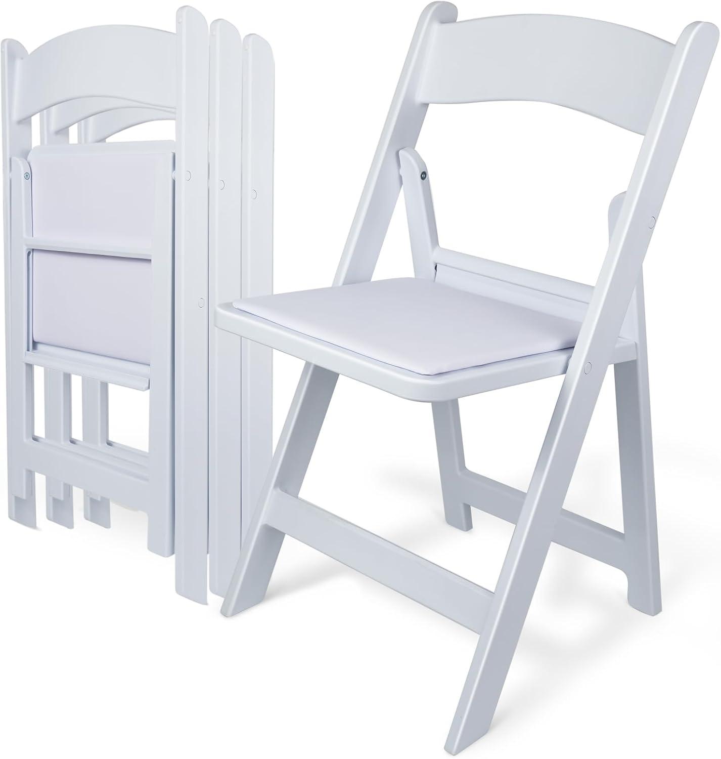 4 Pack Folding Chairs, Lightweight Resin Folding Chairs, Comfortable Event Chair Padded Seats Indoor Outdoor for Party Picnic School Wedding, White