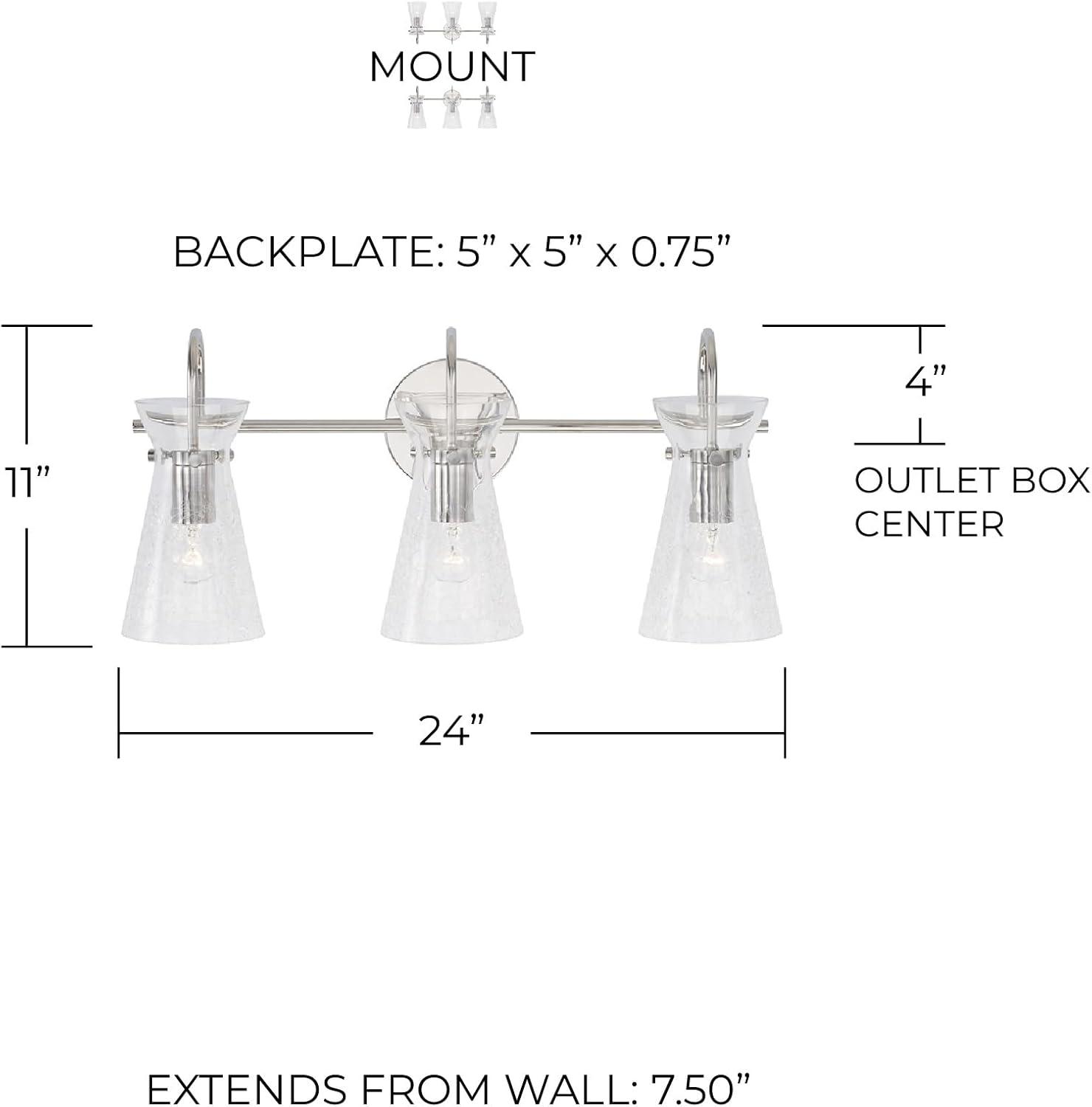 Polished Nickel 3-Light Vanity with Clear Crackle Glass Shades