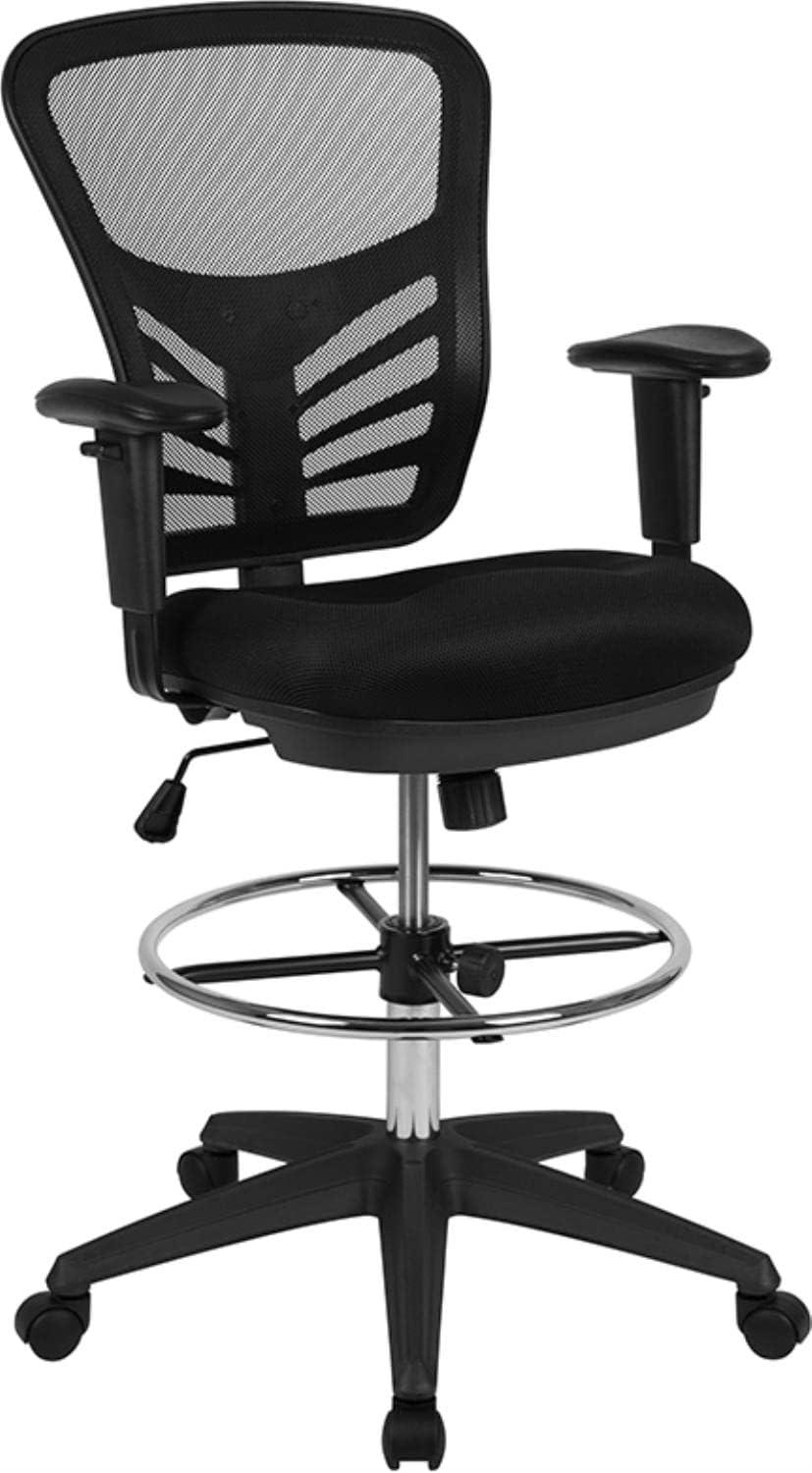 Mid-Back Ergonomic Drafting Chair with Adjustable Chrome Foot Ring, Adjustable Arms