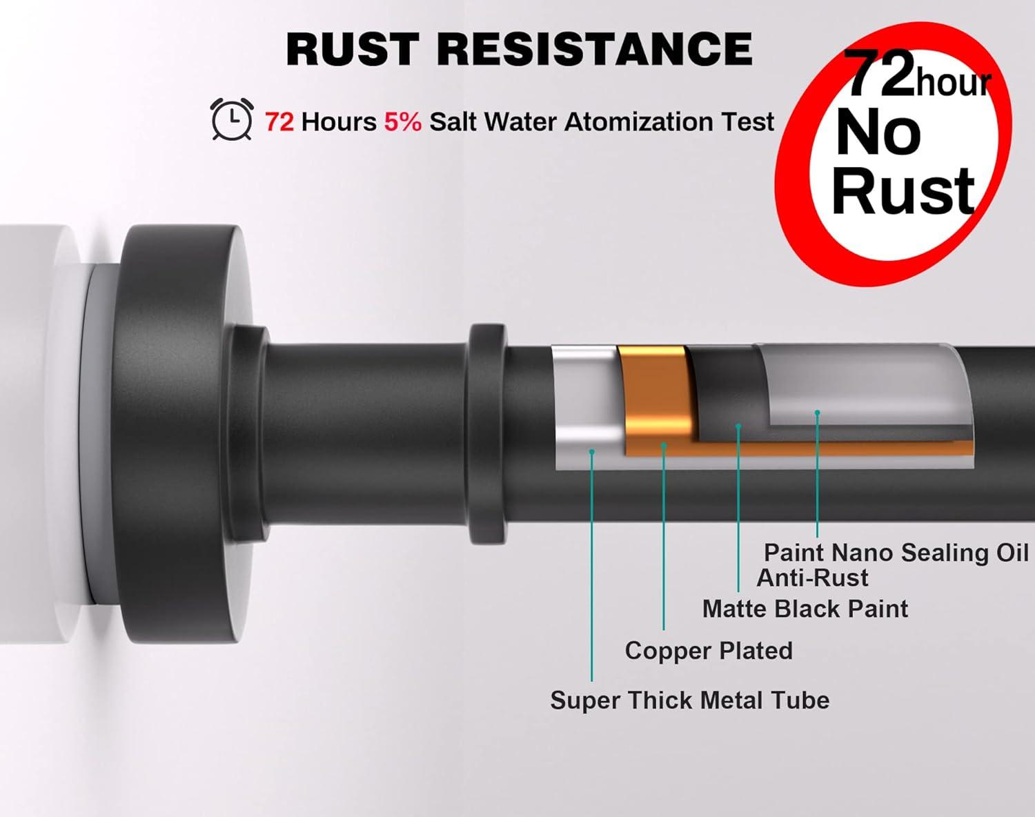BloomFlower Chrome Shower Rod with 12 Hooks, Adjustable 43-72 inches,Rust Resistance,Tension Metal Rod,No Drill,Silver
